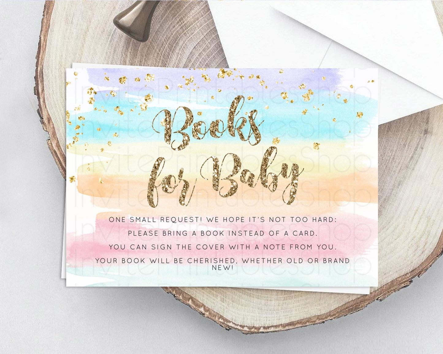 Pastel Books For Baby Card Pastel Rainbow Book Insert Colorful Ombre Watercolor Book Card Confetti Glitter Baby Book Poem Request D10508