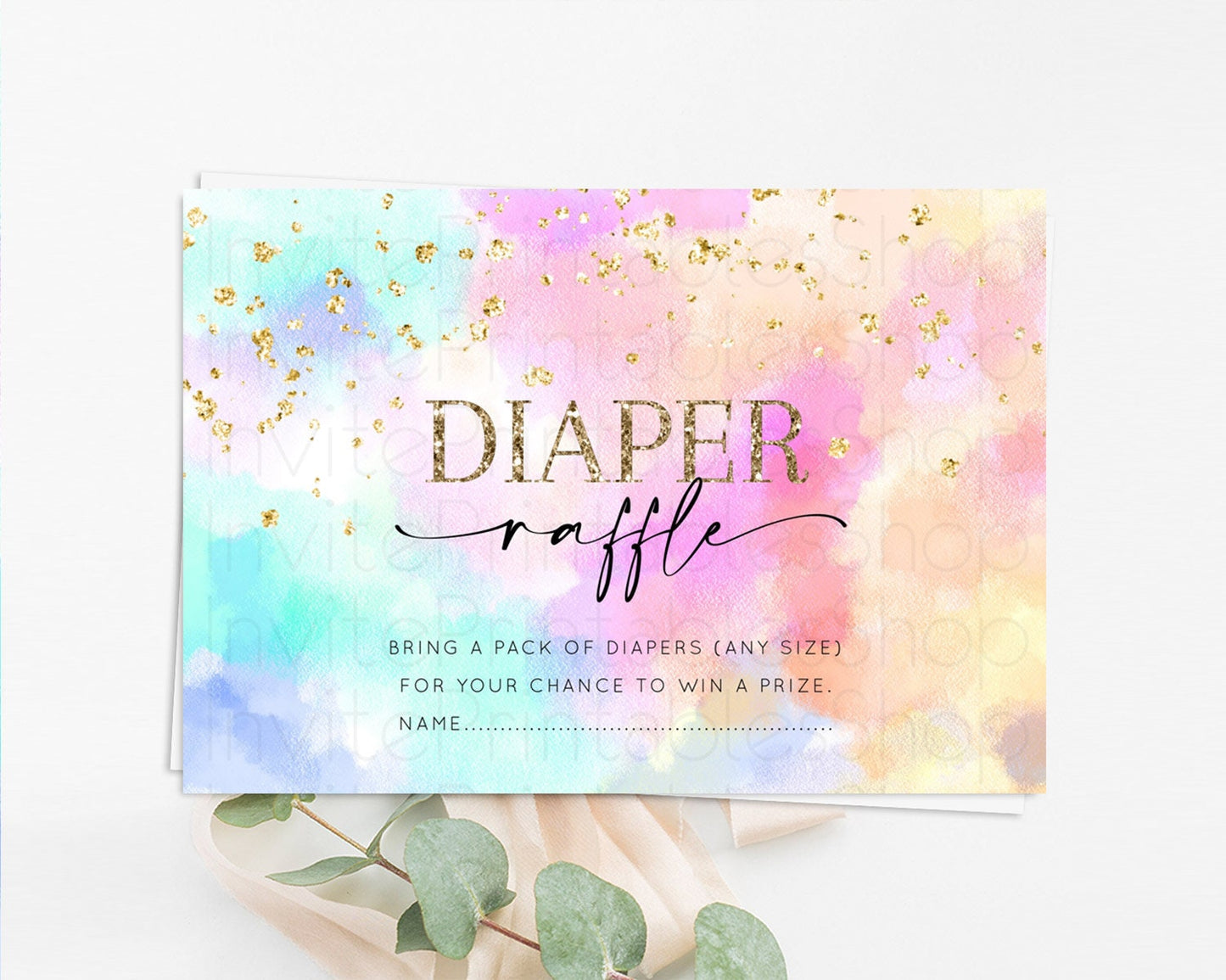 Pastel Diaper Raffle Card Pastel Rainbow Diaper Raffle Insert Colorful Ombre Watercolor Diaper Ticket Confetti Glitter Raffle Game D10667