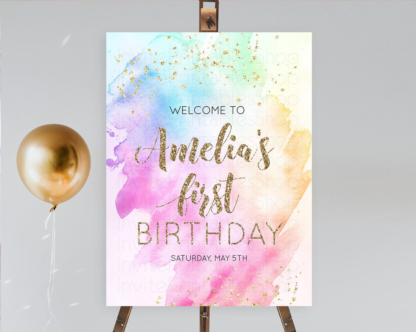 Pastel Welcome Sign Pastel Rainbow Welcome Sign Colorful Rainbow Confetti Watercolor Glitter Pastel First Birthday Welcome Sign D10450