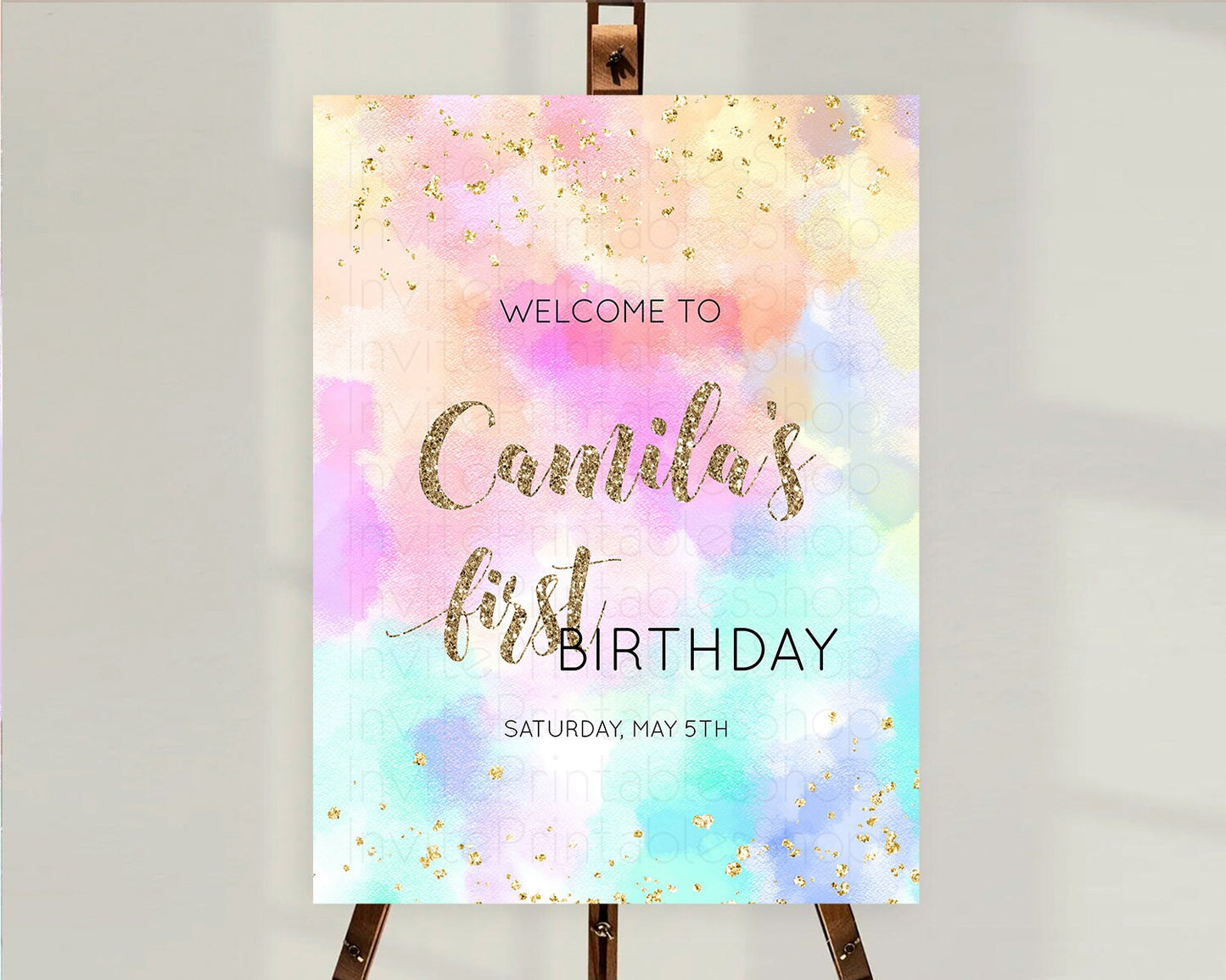 Pastel Welcome Sign Pastel Rainbow Welcome Sign Colorful Rainbow Confetti Watercolor Glitter Pastel First Birthday Welcome Sign D10669