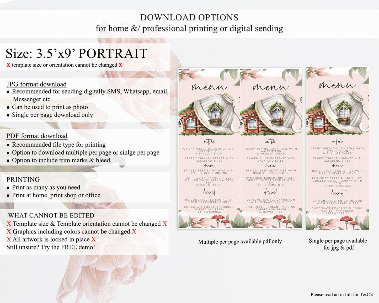 Fairy Menu Fairy Menu Template Enchanted Garden Pastel Floral Butterfly Table Decor Fairy Secret Garden Dinner Dessert Food Menu D10563