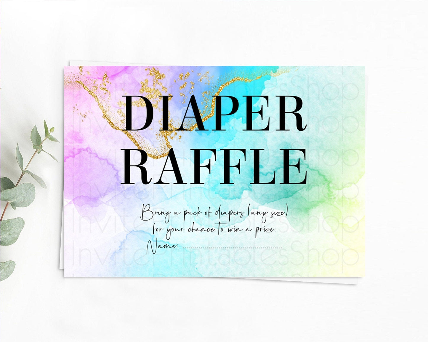 Pastel Diaper Raffle Card Pastel Rainbow Diaper Raffle Insert Colorful Ombre Watercolor Diaper Ticket Confetti Glitter Raffle Game D10393