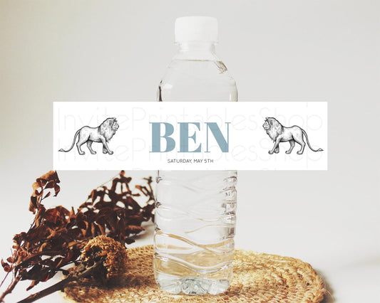 Lion Water Label Template Lion Safari Adventure Party Decor Dried Palm Ferns Zoo Birthday Baptism Baby Shower Bridal Shower Wedding D10246