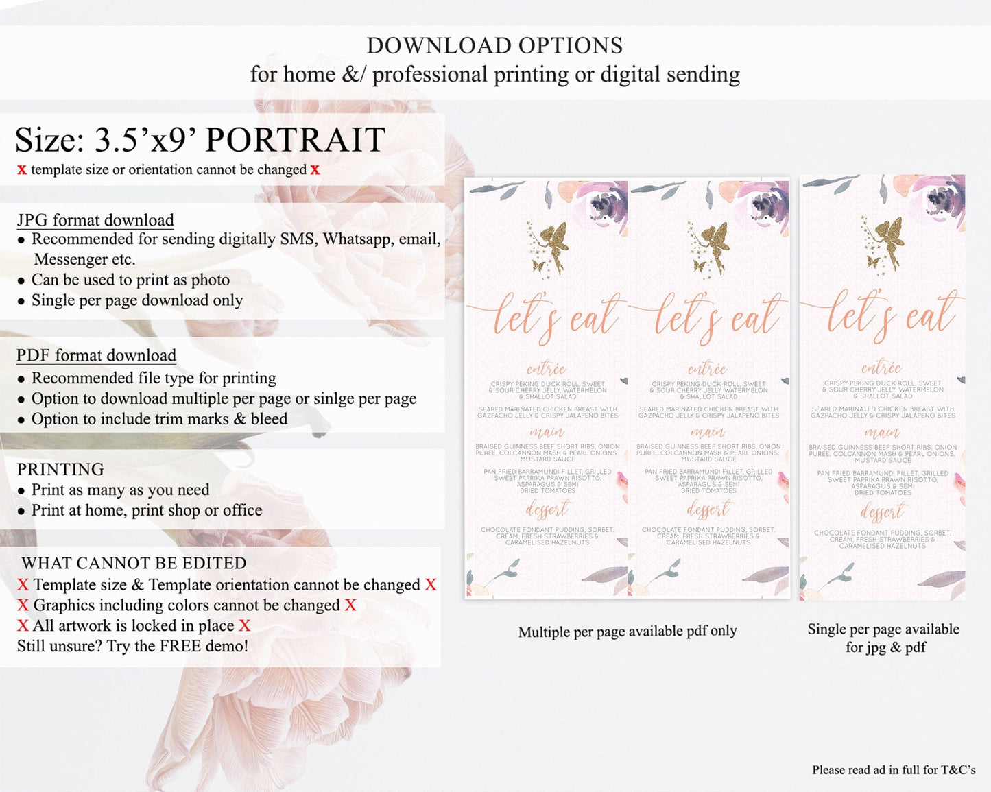 Fairy Menu Fairy Menu Template Enchanted Garden Pastel Floral Butterfly Table Decor Fairy Secret Garden Dinner Dessert Food Menu D10197
