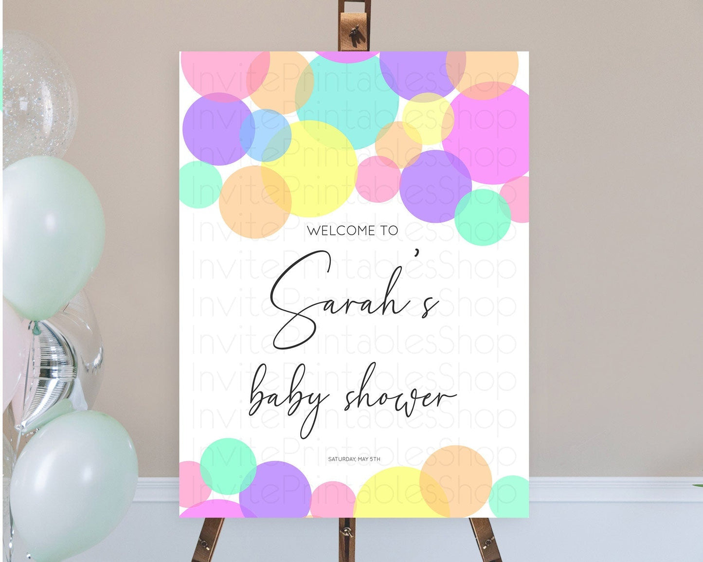 Rainbow Baby Shower Welcome Sign Pastel Welcome Board Pastel Rainbow Confetti Welcome Sign Colorful Bubbles Pastel Welcome Sign D10888
