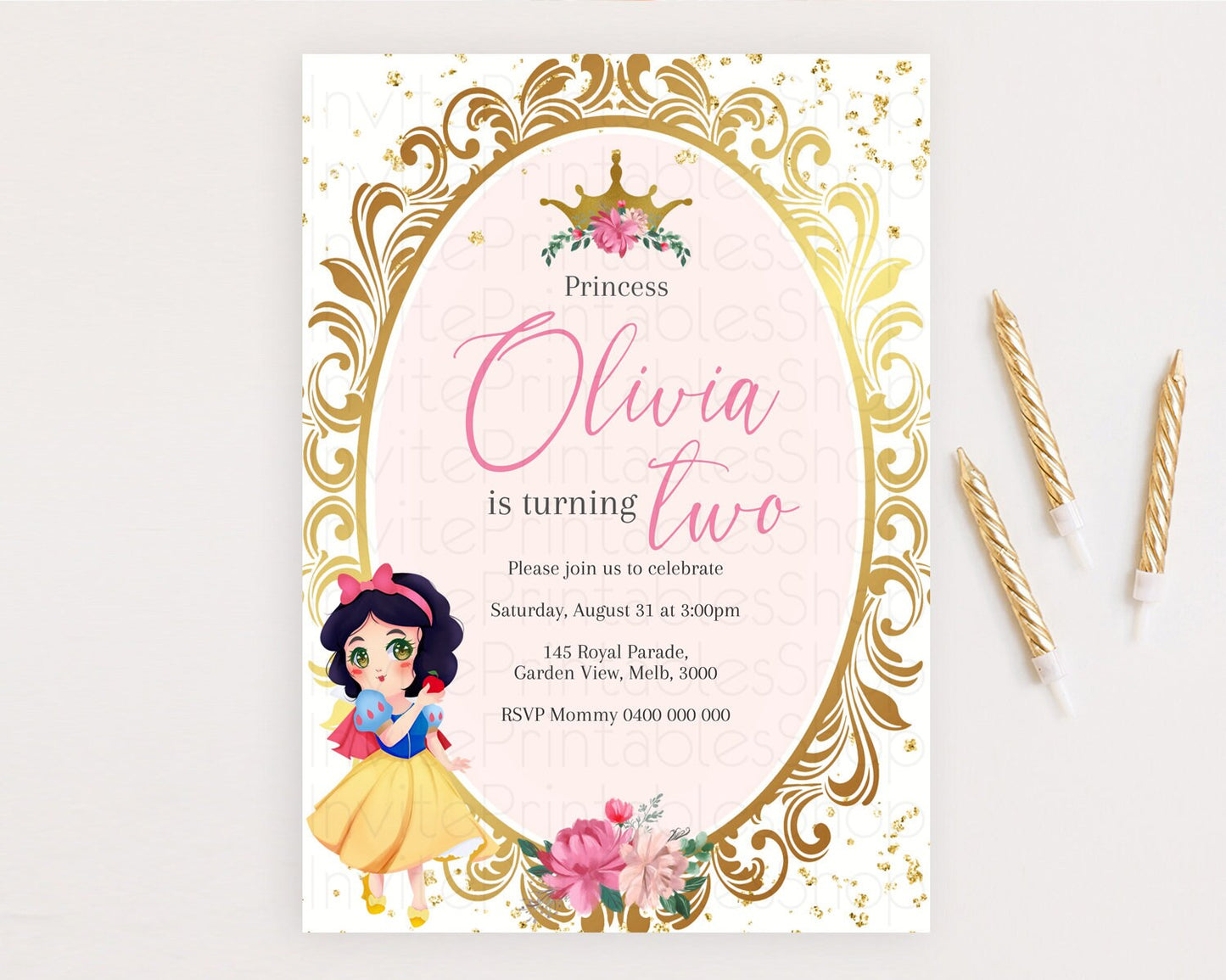 Princess Birthday Invitation Castle Invitation Royal Birthday Fairy Tale Enchanted Mirror Pastel Floral Garden 1st First Birthday D10740