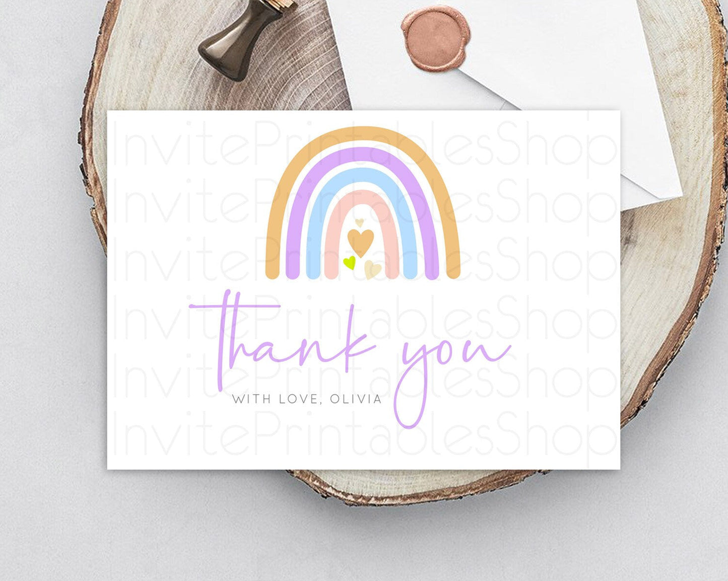 Pastel Rainbow Thank You Boho Rainbow Thank You Card Rainbow Birthday Thank You Cards Pastel Rainbow Teacher Thank You Card Template D10238