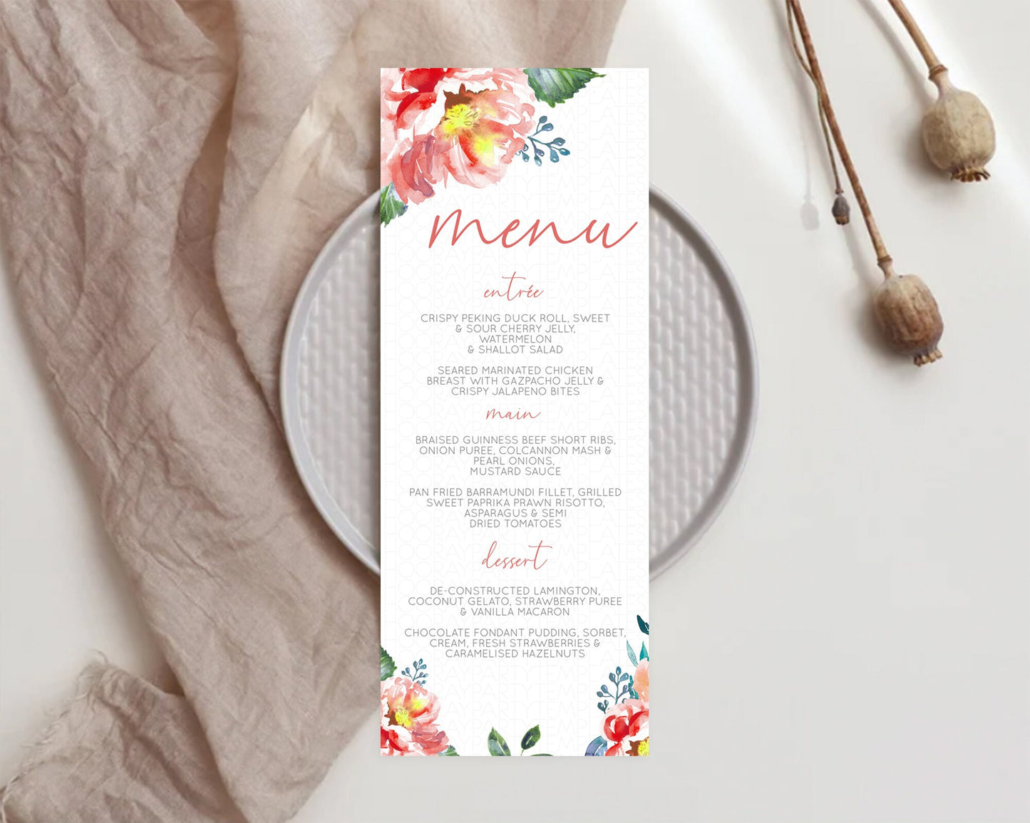 Secret Garden Menu Wildflower Menu Template Pastel Flower Garden Table Decor Boho Floral Dinner Dessert Floral Party Food Menu D10751