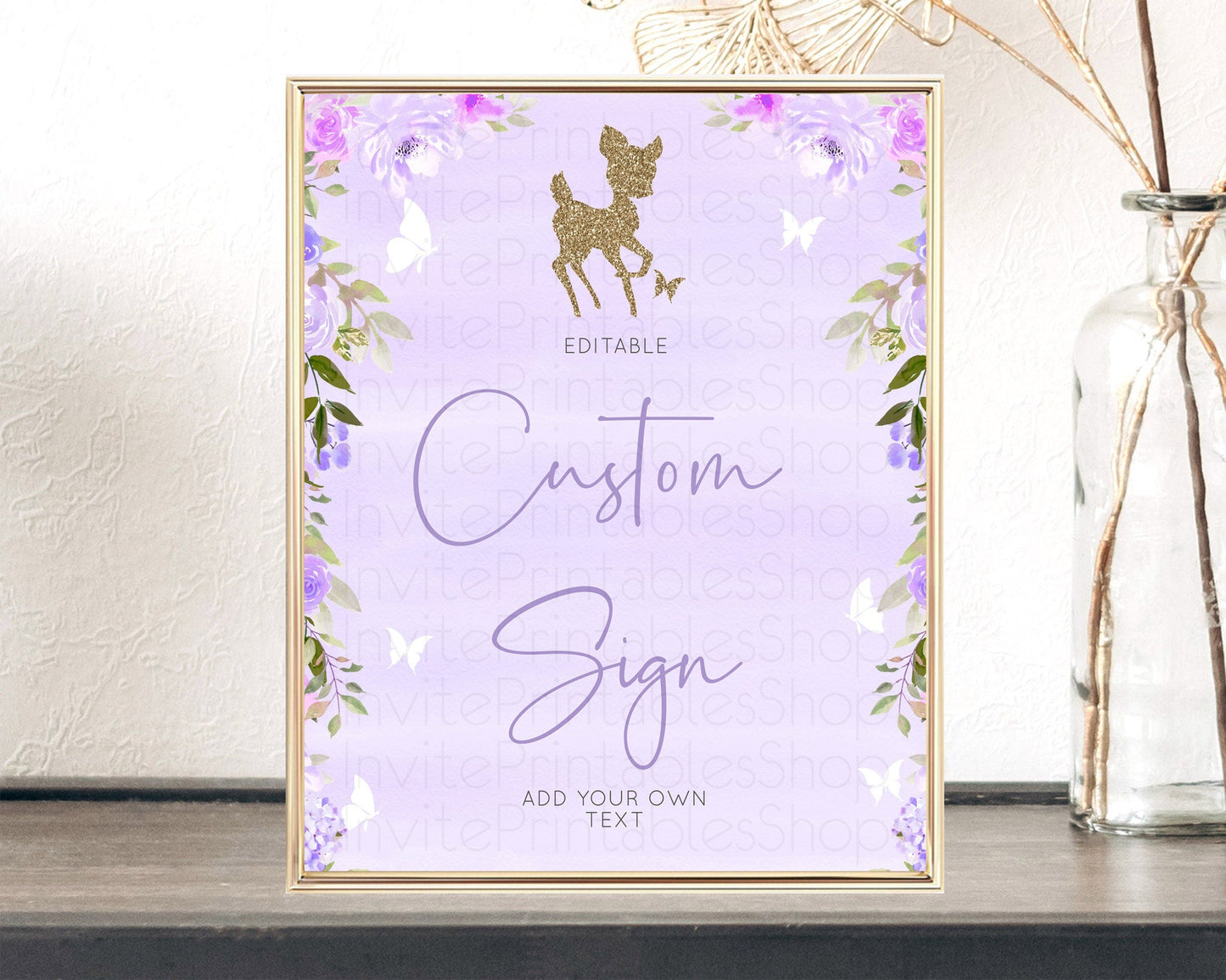 Fawn Deer Sign Pastel Floral Deer Table Sign Decor Enchanted Forest Butterfly Party 1st Birthday Baptism Baby Shower Bridal Shower D10963