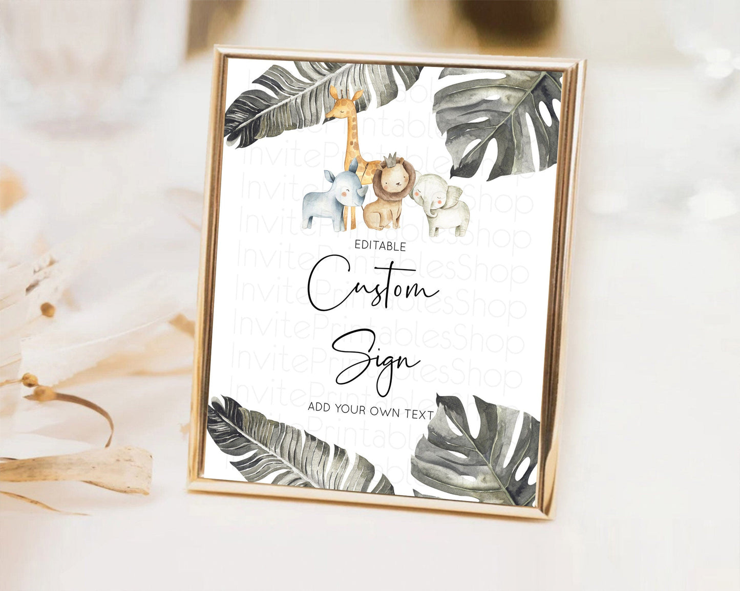 Safari Adventure Table Sign Decor Lion Gorilla Elephant Rhino Animals Party Tropical Palm Zoo Theme 1st Birthday Baptism Baby Shower D10599