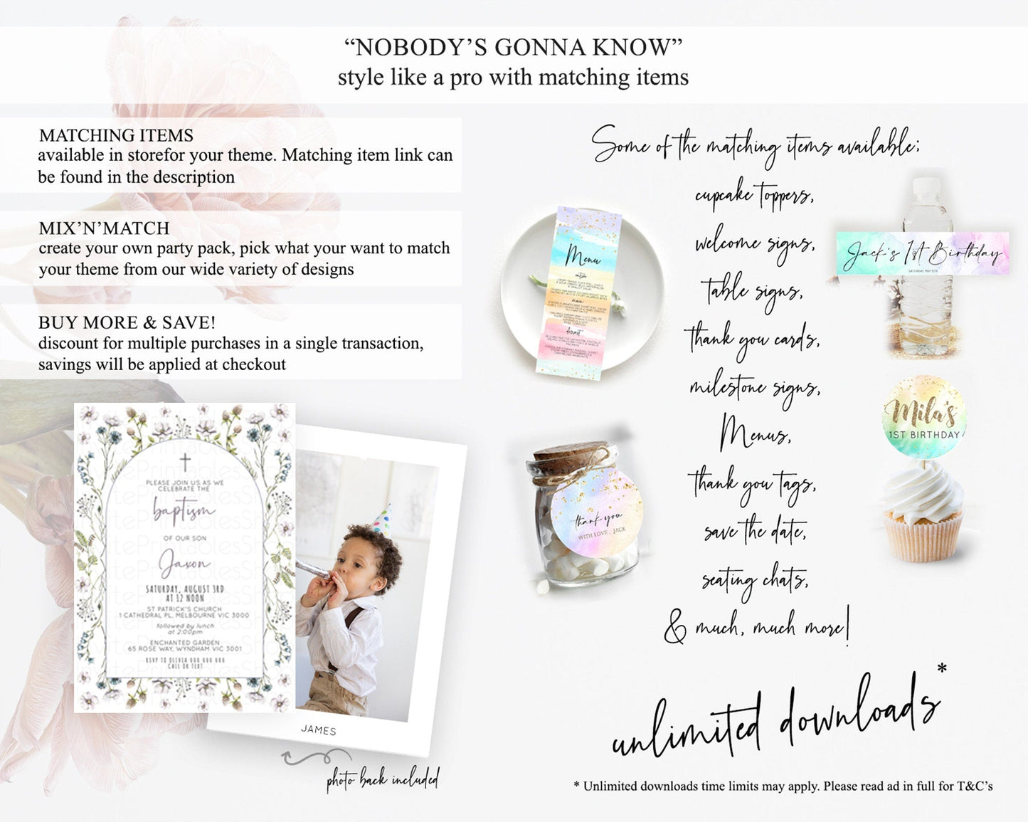 Secret Garden Baptism Invitation Wildflower Baptism Birthday Invite Pastel Flowers Christening Invite Enchanted Garden Boho Floral D10603