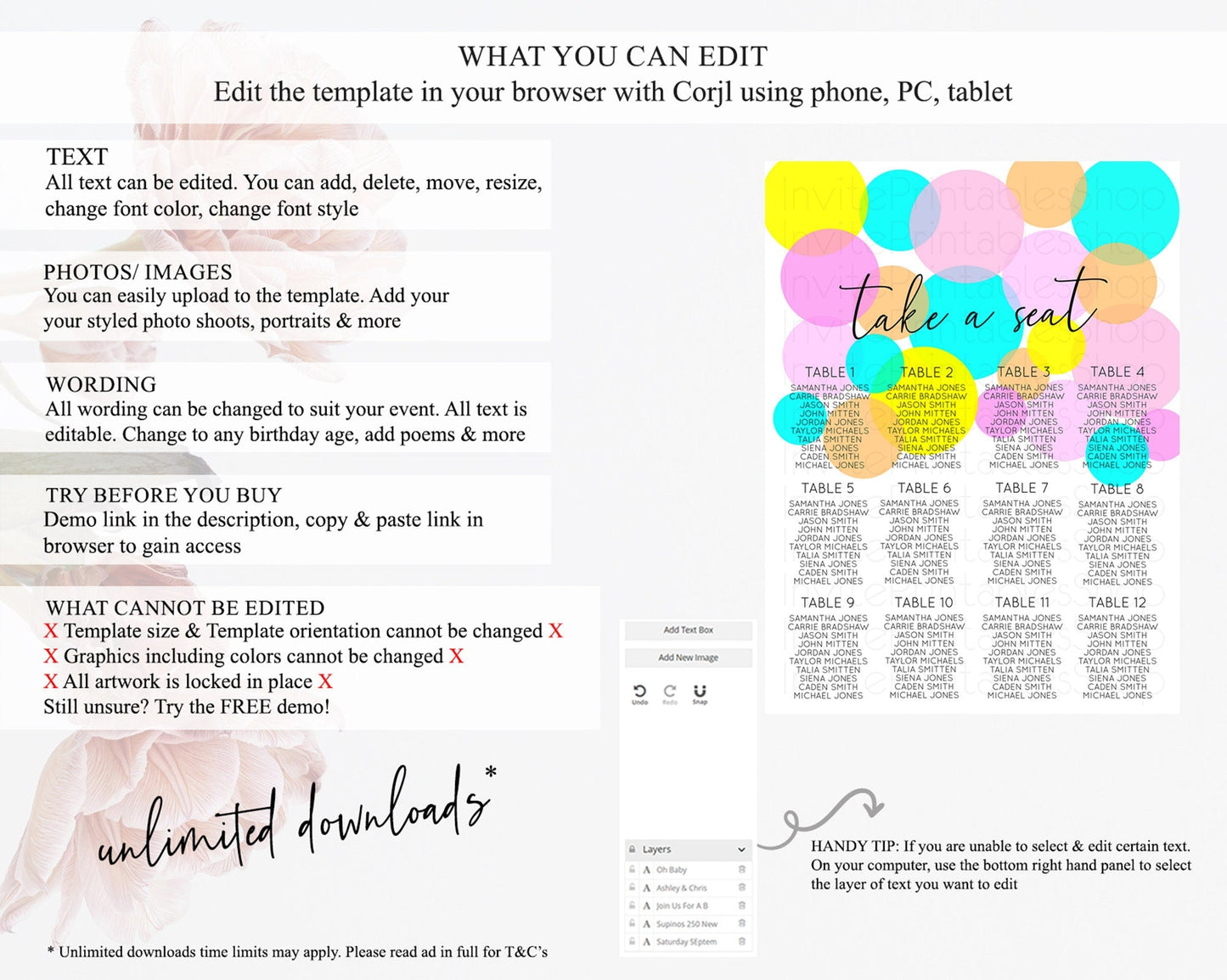 Pastel Seating Chart Pastel Confetti Seating Chart Bubbles Sprinkles Seating Sign Colorful Rainbow Decor Confetti Seating Board D10896