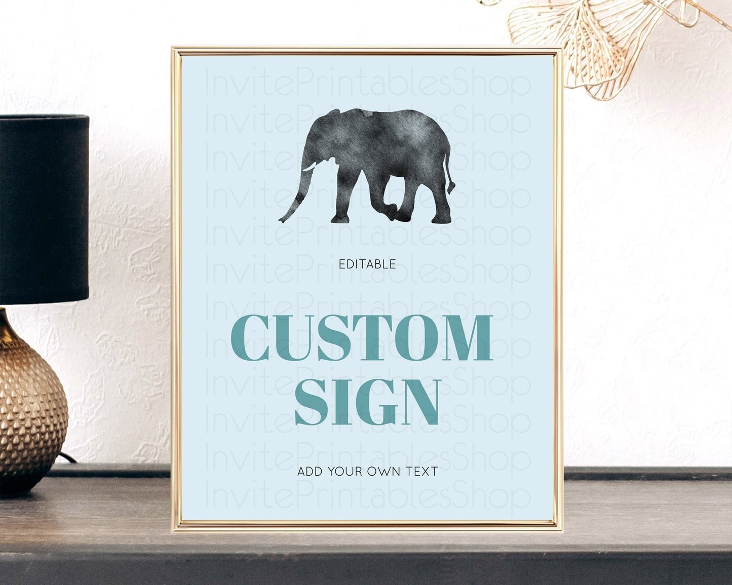 Elephant Sign Elephant Safari Adventure Party Table Sign Decor Dried Palm Fern Zoo 1st Birthday Baptism Baby Shower Bridal Shower D10802