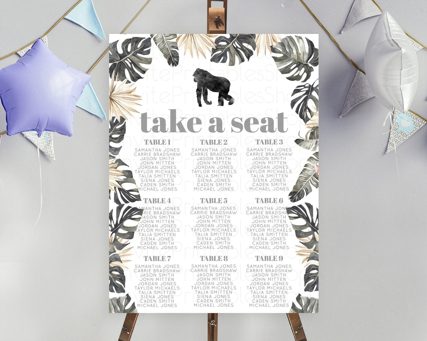 Gorilla Seating Chart Jungle Gorilla Seating Sign Gorilla Party Decor Gorilla Jungle Adventure Zoo Green Palm Leaf Fern Take A Seat D10804
