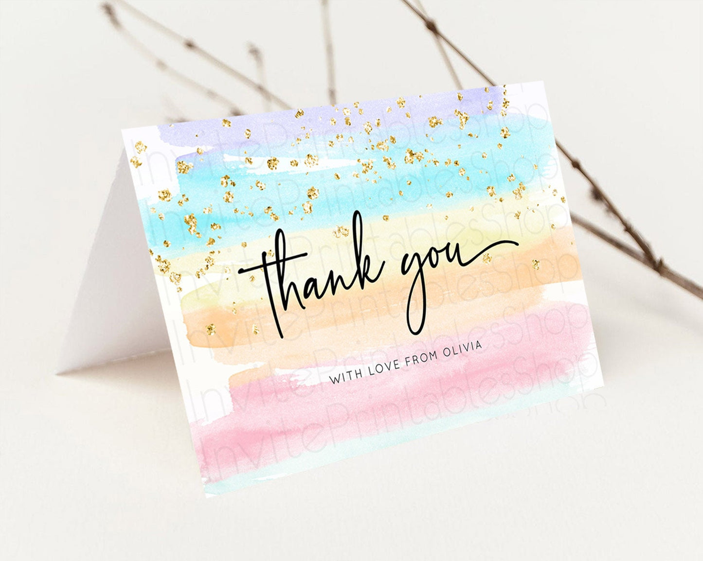 Editable Pastel Thank You Rainbow Thank You Card Colorful Pastel Birthday Th