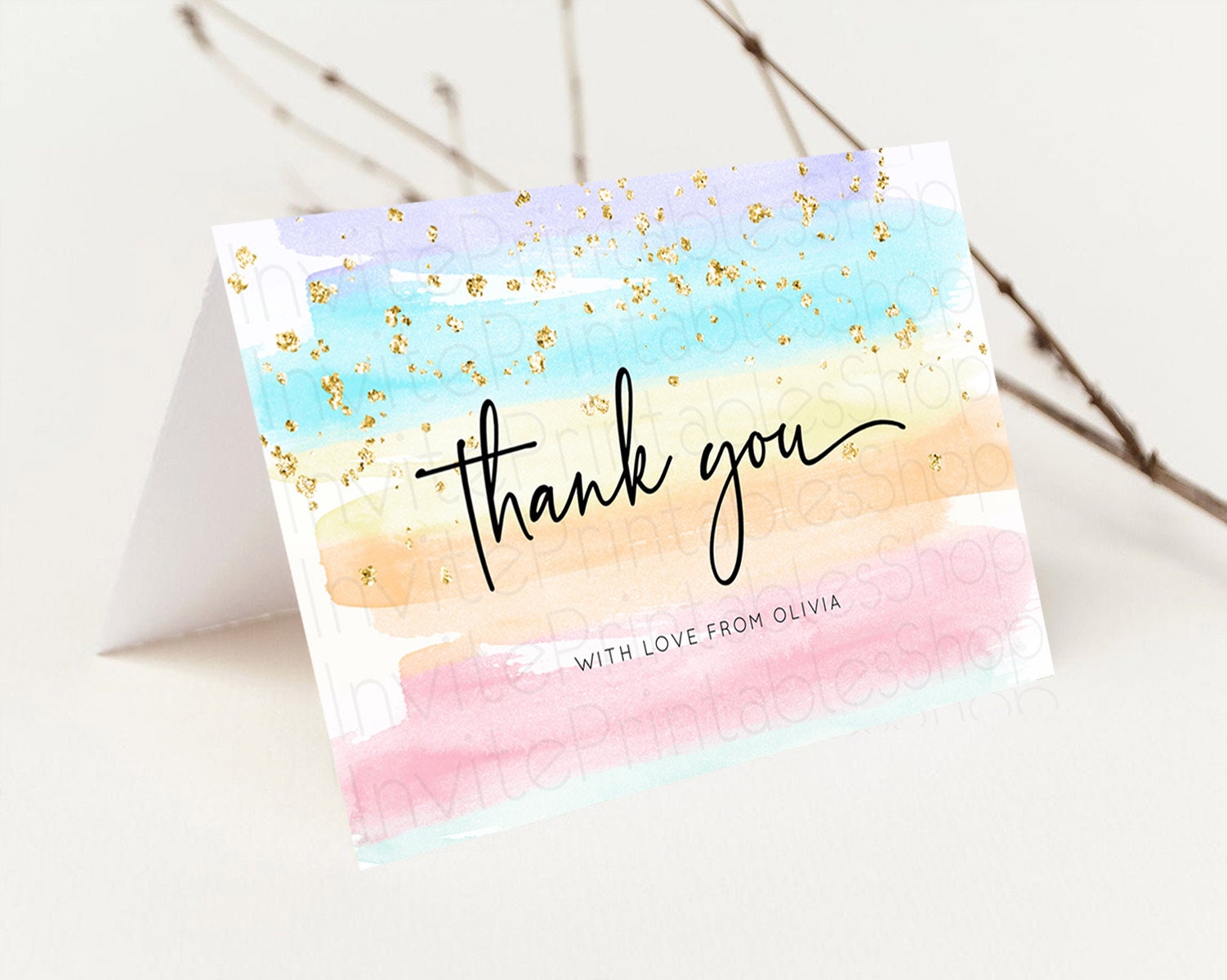 Editable Pastel Thank You Rainbow Thank You Card Colorful Pastel Birthday Th