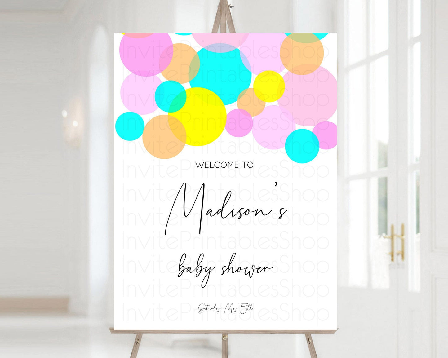 Rainbow Baby Shower Welcome Sign Pastel Welcome Board Pastel Rainbow Confetti Welcome Sign Colorful Bubbles Pastel Welcome Sign D10896