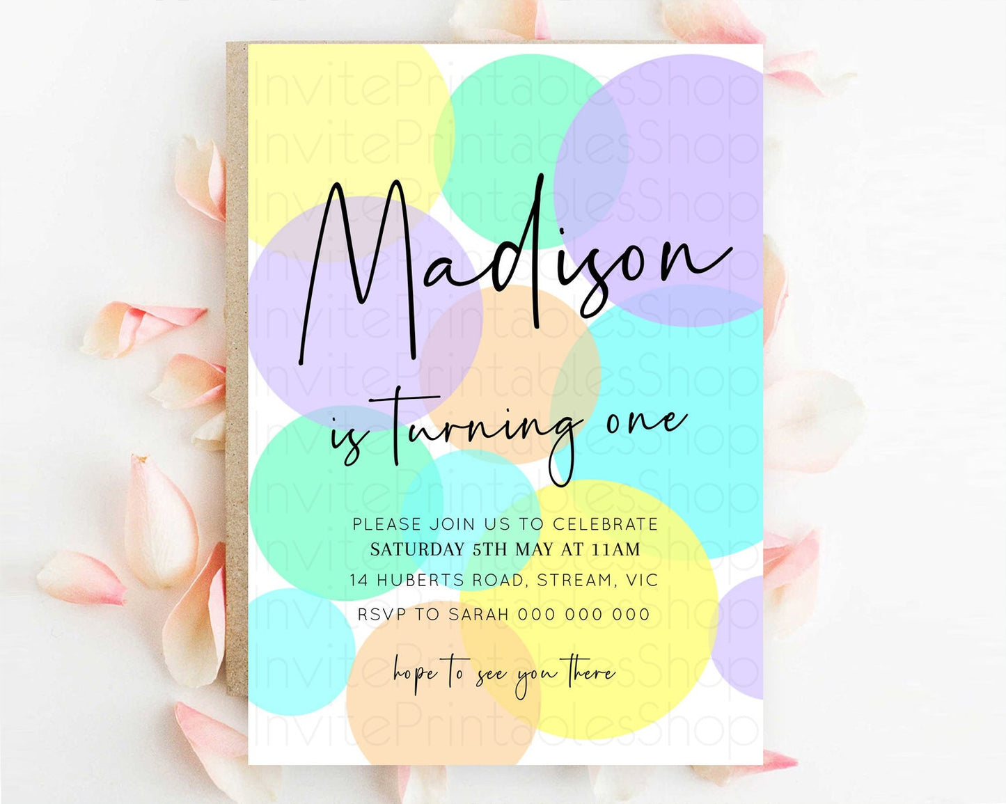 Pastel Birthday Invitation Pastel Confetti Birthday Invitation Bubbles Invitation Colorful Rainbow Confetti 2nd 1st First Birthday D10412