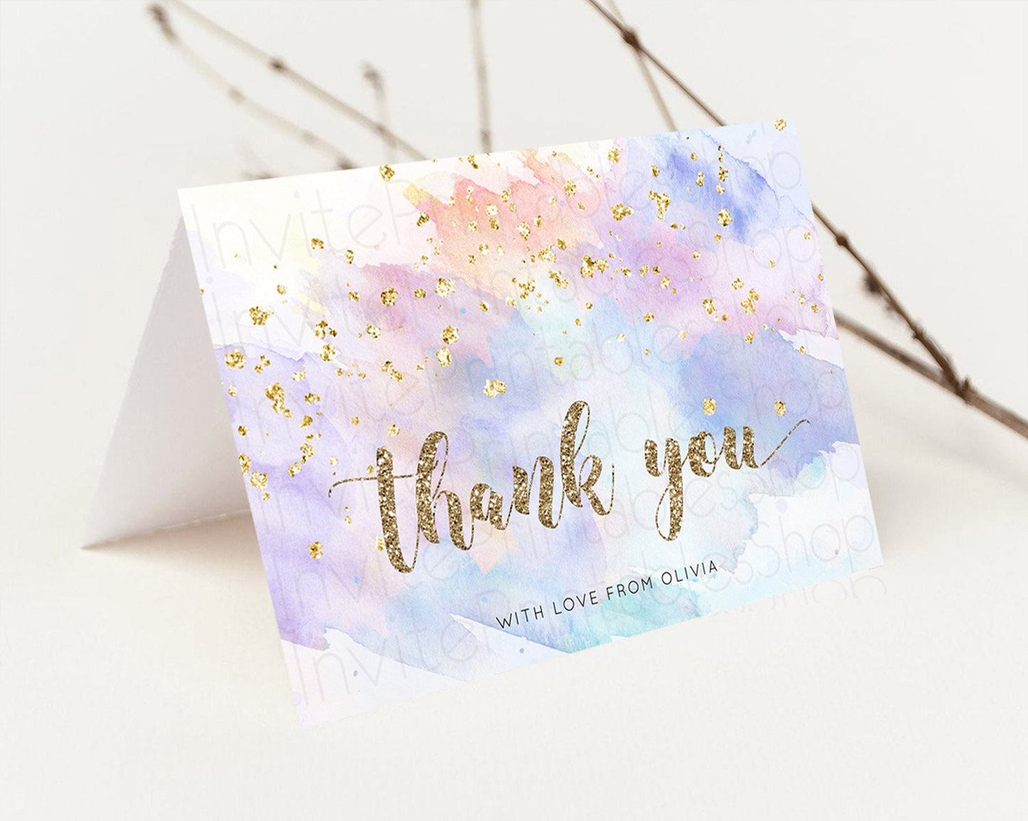 Pastel Thank You Rainbow Thank You Card Colorful Pastel Birthday Thank You Card Confetti Watercolor Pastel Teacher Thank You Cards D10583