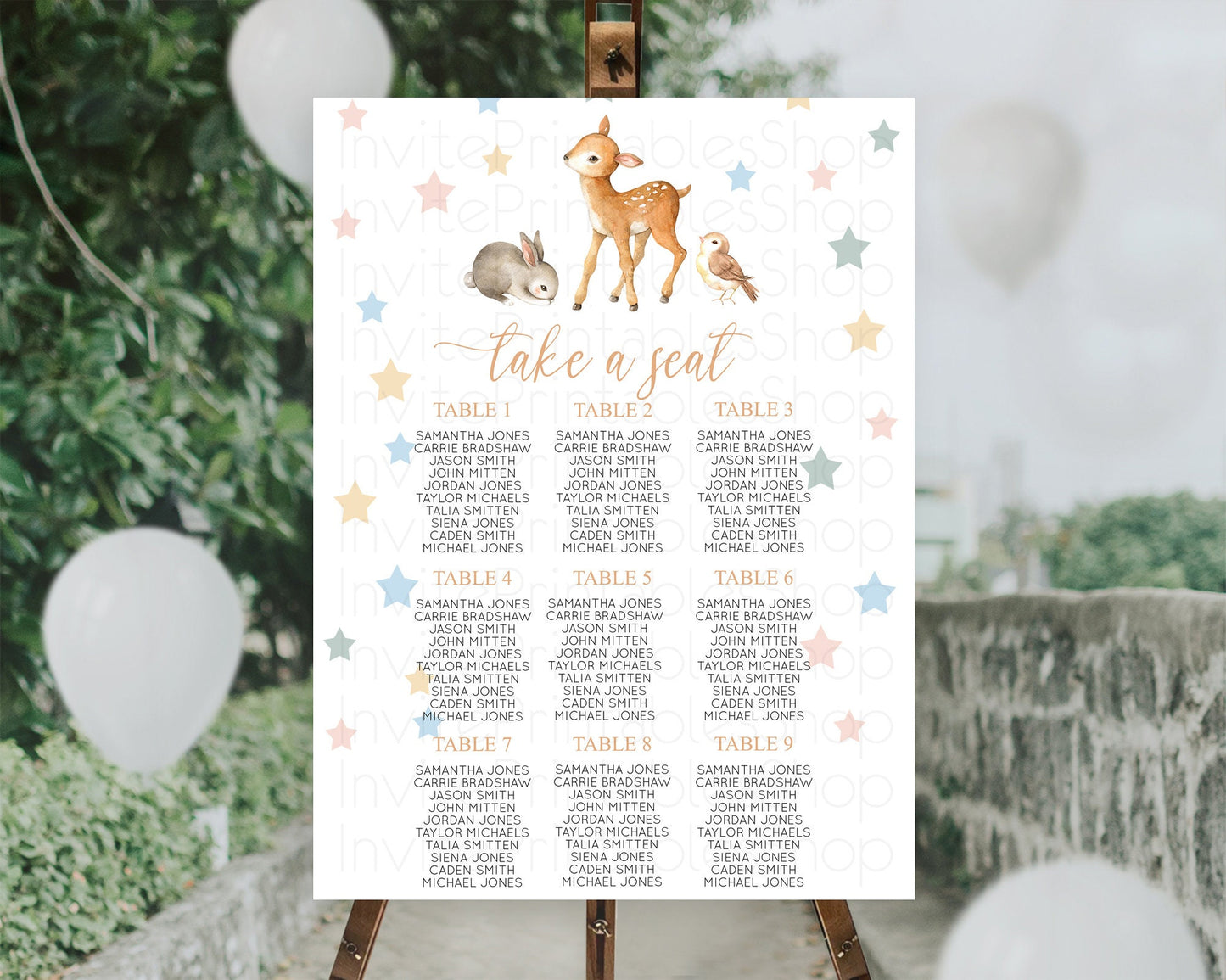 Fawn Seating Chart Deer Seating Chart Enchanted Forest Party Butterfly Pastel Flowers Whimsical Seating Chart Woodland Seating Sign D10918