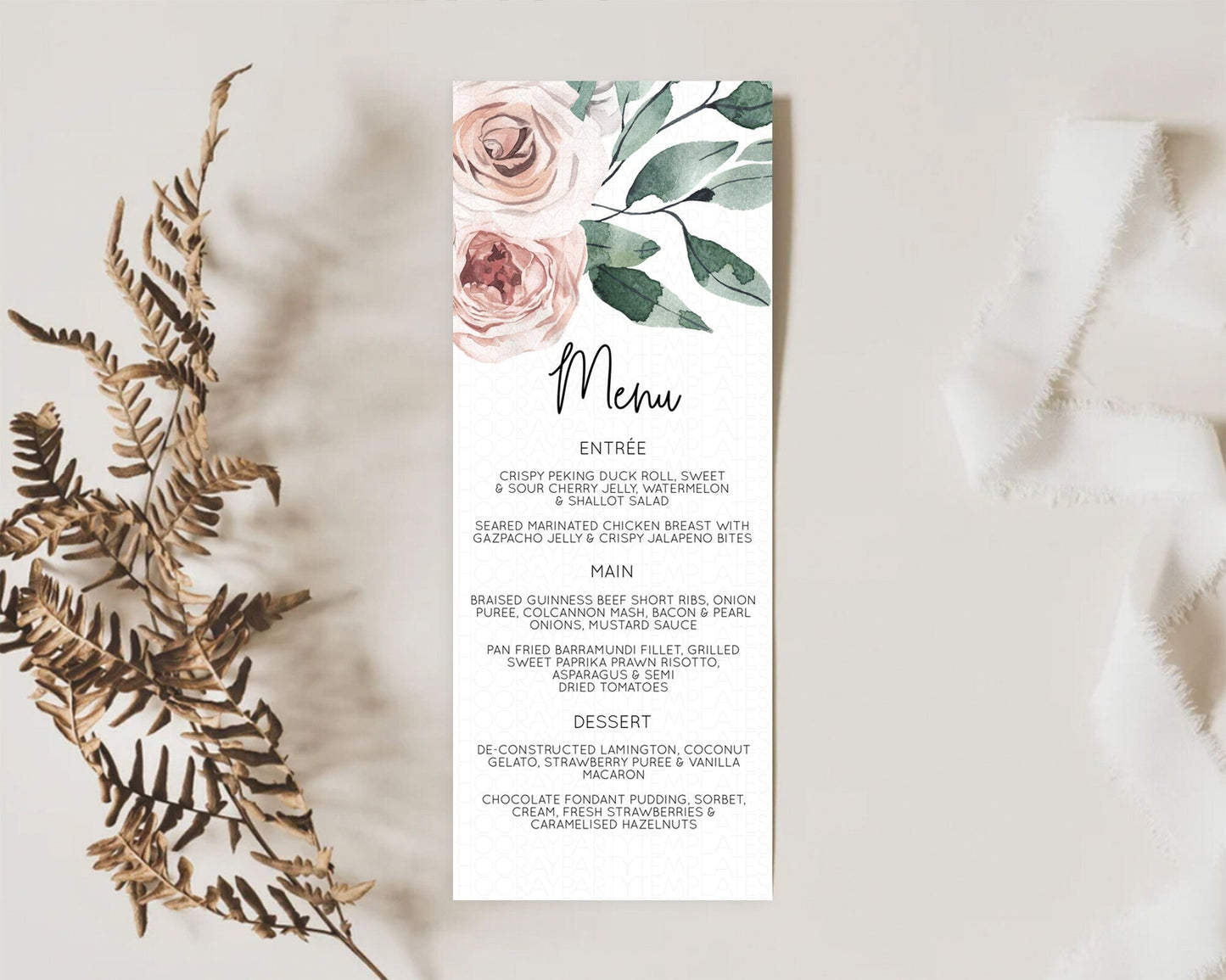 Secret Garden Menu Wildflower Menu Template Pastel Flower Garden Table Decor Boho Floral Dinner Dessert Floral Party Food Menu D11061