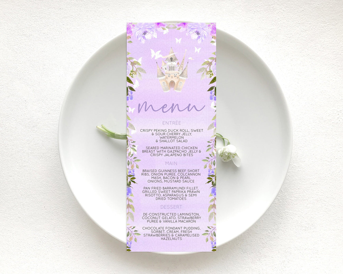 Princess Menu Castle Menu Template Secret Garden Table Decor Enchanted Castle Pastel Floral Dinner Dessert Menu Princess Food Menu D10339