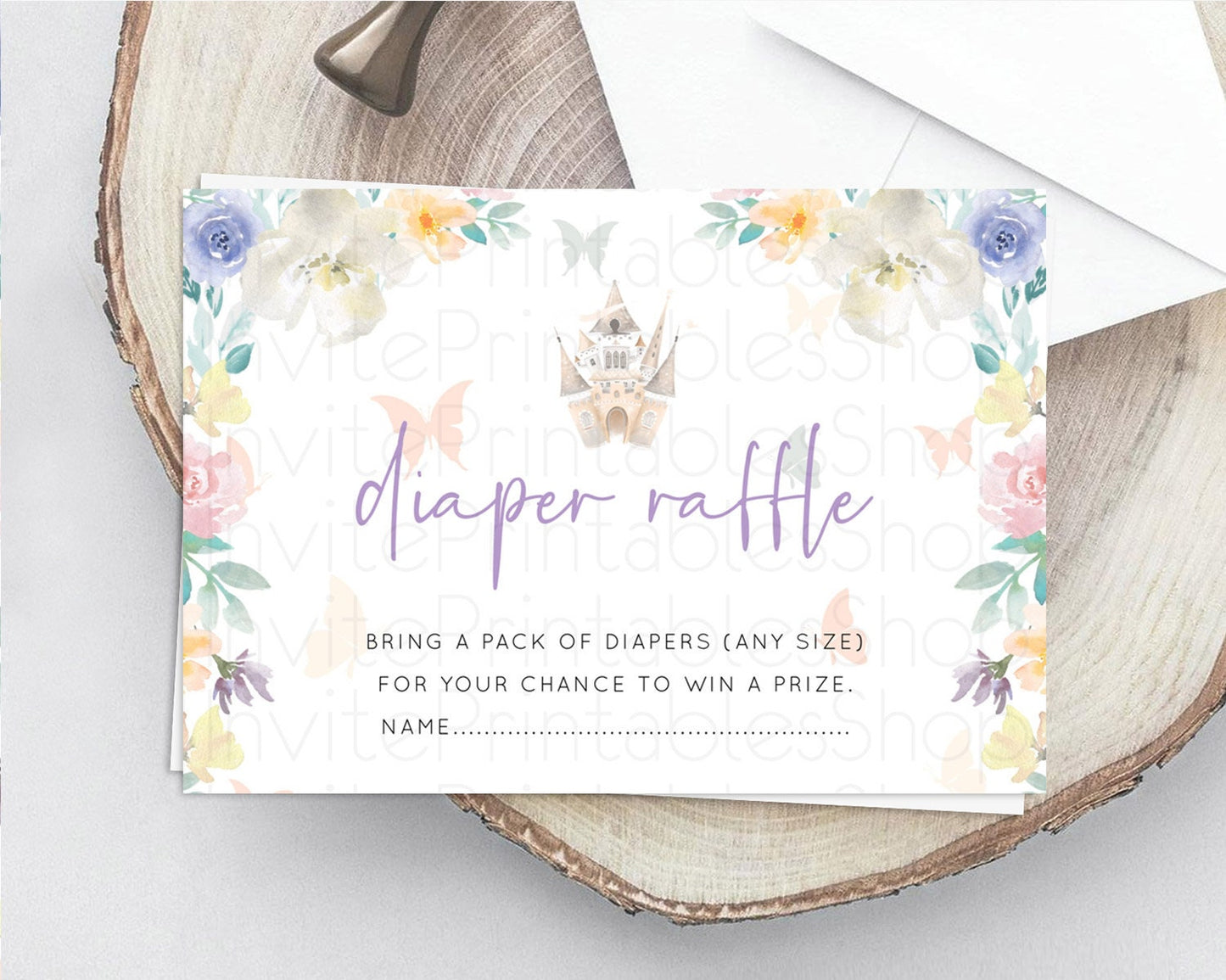 Princess Diaper Raffle Card Castle Diaper Ticket Insert Secret Garden Enchanted Castle Pastel Floral Garden Baby Shower Poem Request D10709