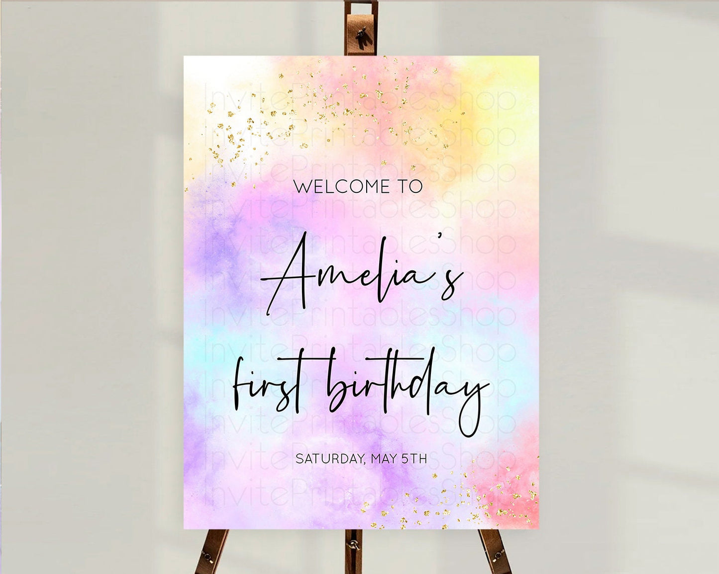 Pastel Welcome Sign Pastel Rainbow Welcome Sign Colorful Rainbow Confetti Watercolor Glitter Pastel First Birthday Welcome Sign D10438