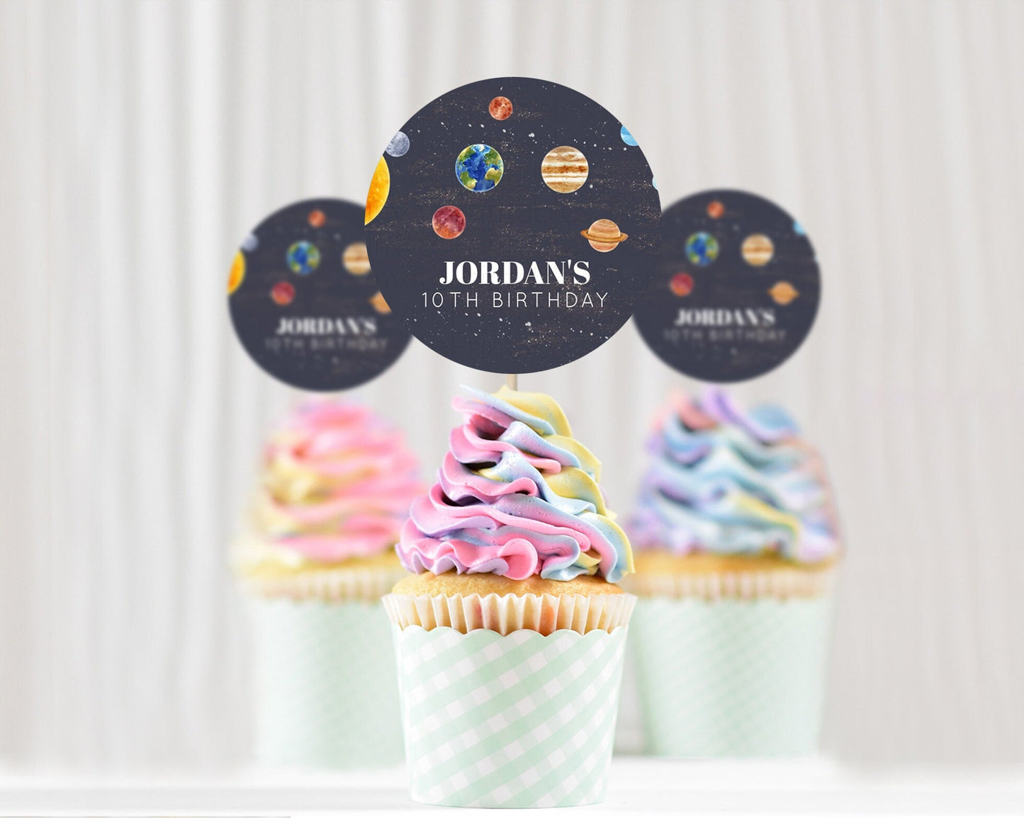 Space Cupcake Toppers Space Decor First Trip Around the Sun Decor Decor Sky Stars Planets Milkyway Solar System Cupcake Topper D10144