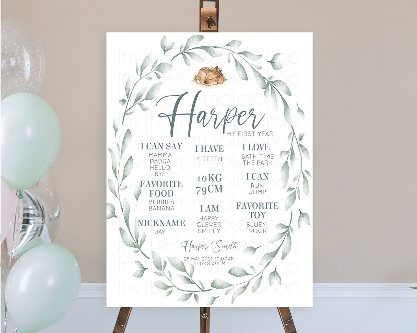 Fawn First Birthday Milestone Board Deer First Birthday Milestone Poster Enchanted Forest Butterfly Pastel Flowers 1st Birthday Sign D10935