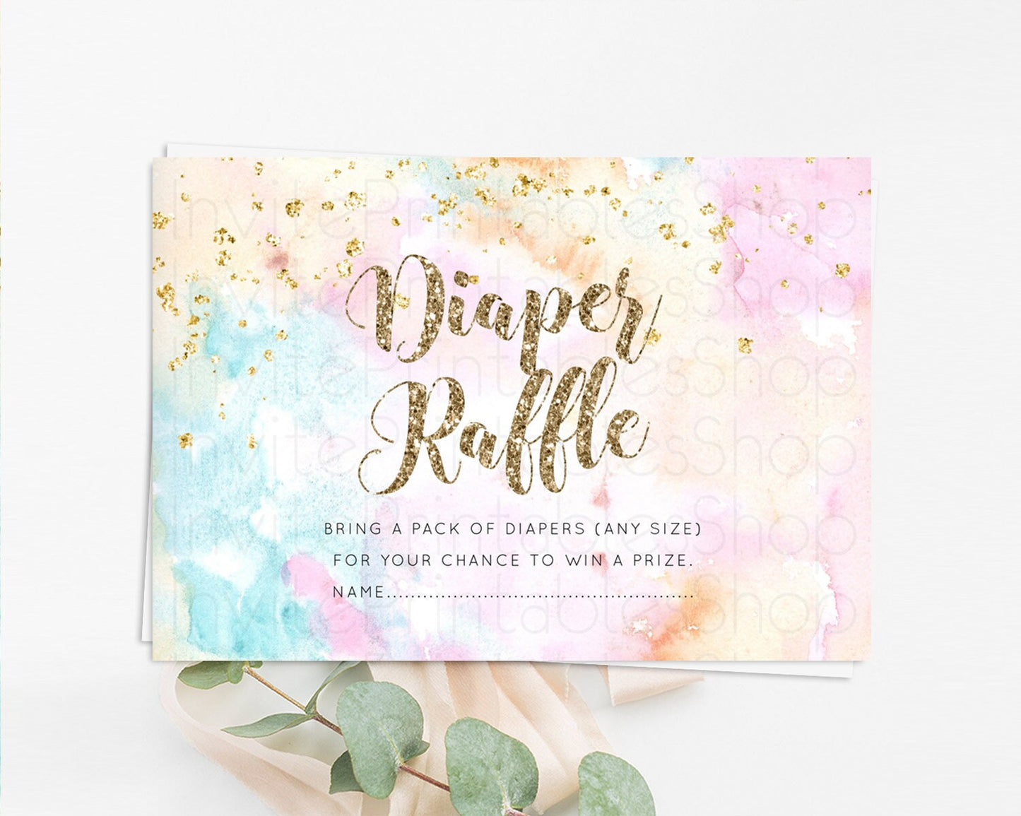 Pastel Diaper Raffle Card Pastel Rainbow Diaper Raffle Insert Colorful Ombre Watercolor Diaper Ticket Confetti Glitter Raffle Game D10548