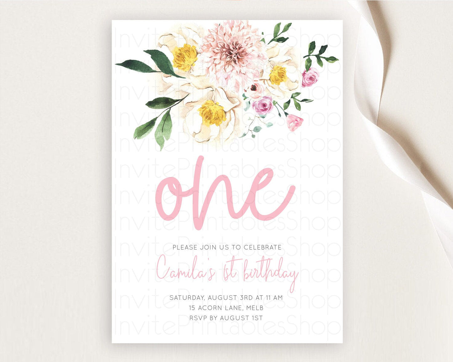 Secret Garden Invitation Wildflower Birthday Invitation Pastel Flowers Invite Enchanted Garden Boho Floral 3rd 2nd First Birthday D11040