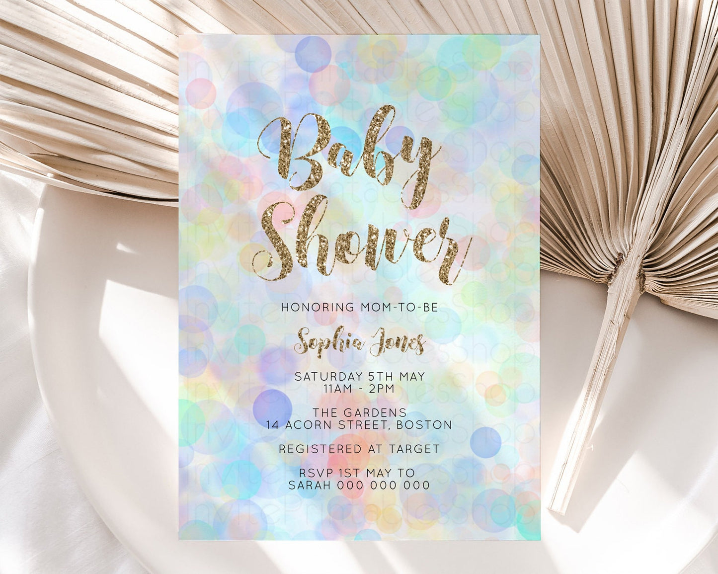 Rainbow Baby Shower Invitation Pastel  Invite Colorful POP Invitation Confetti Sprinkles Invite Oh Baby Glitter Blue Pink Yellow Green G500