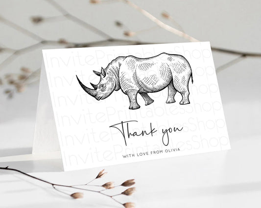 Editable Rhino Thank You Rhino Thank You Card Rhino Birthday Thank You Card