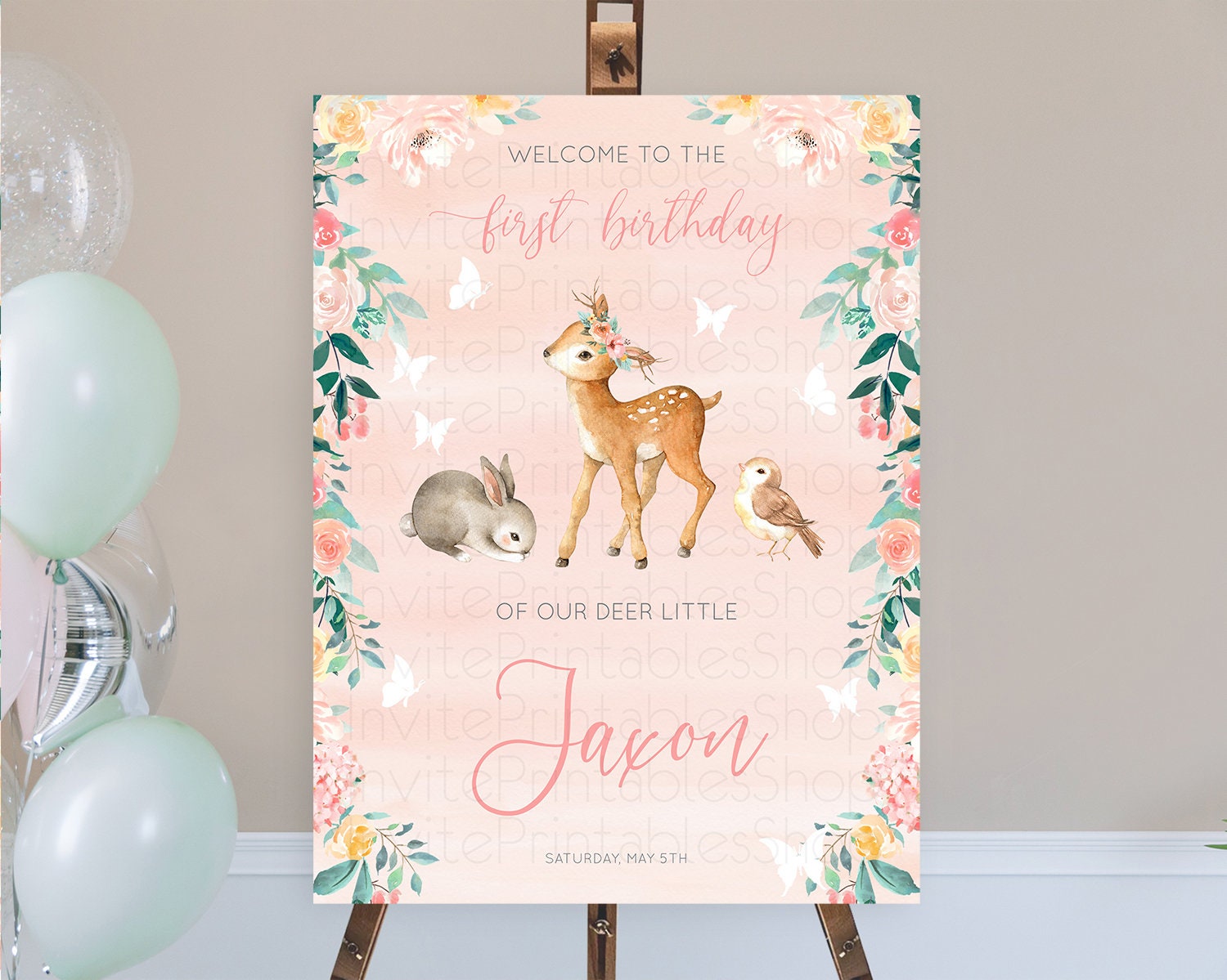 Editable Fawn Welcome Sign Deer Welcome Board Floral Deer Welcome Poster Enc