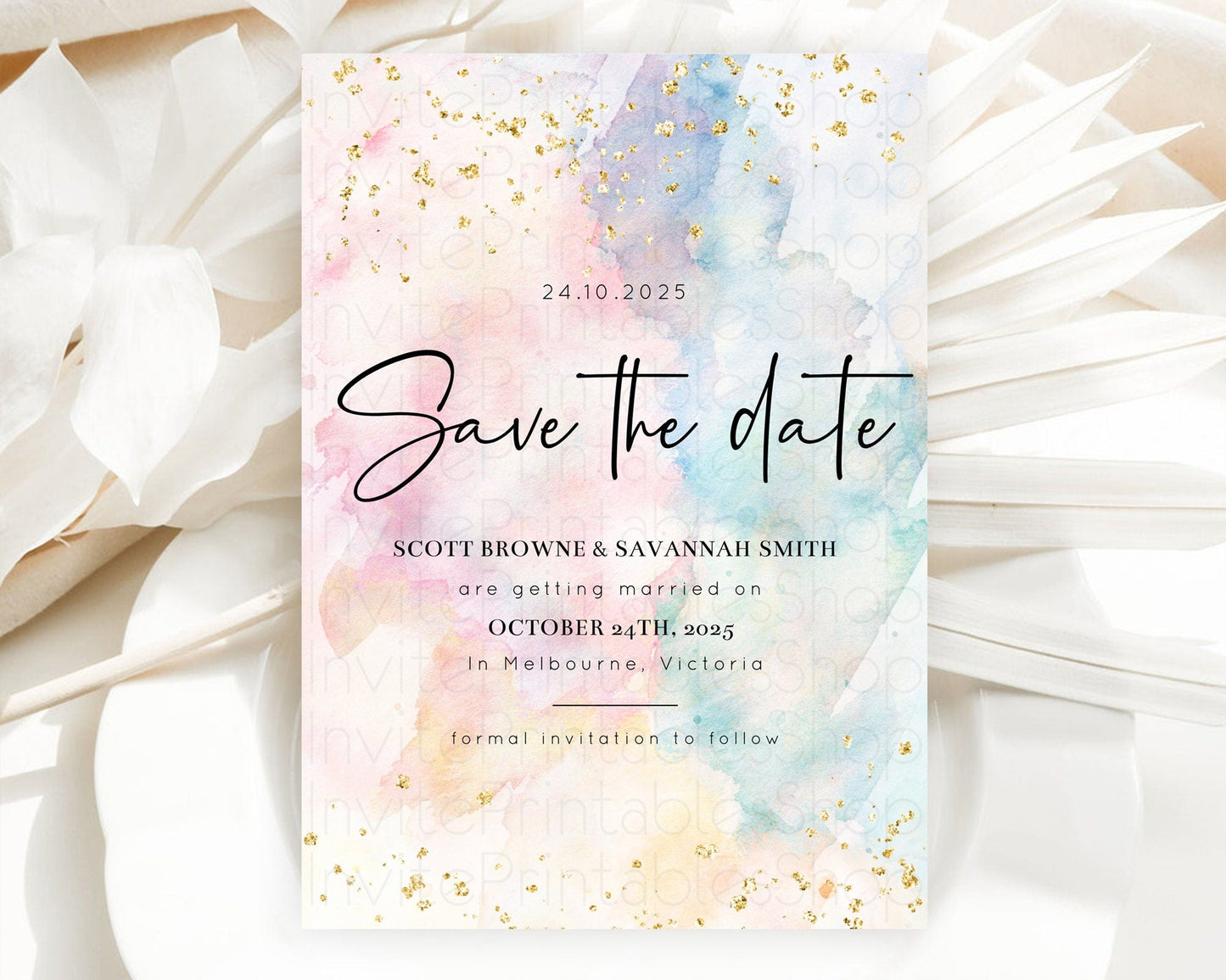 Pastel Save The Date Template Pastel Ombre Rainbow Watercolor Colorful Party For Birthday Baptism Baby Shower Wedding Bridal Shower D10263