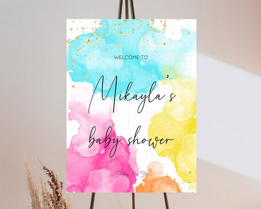 Pastel Baby Shower Welcome Sign Pastel Rainbow Welcome Sign Colorful Rainbow Confetti Watercolor Glitter Décor Pastel  Welcome Sign D10898