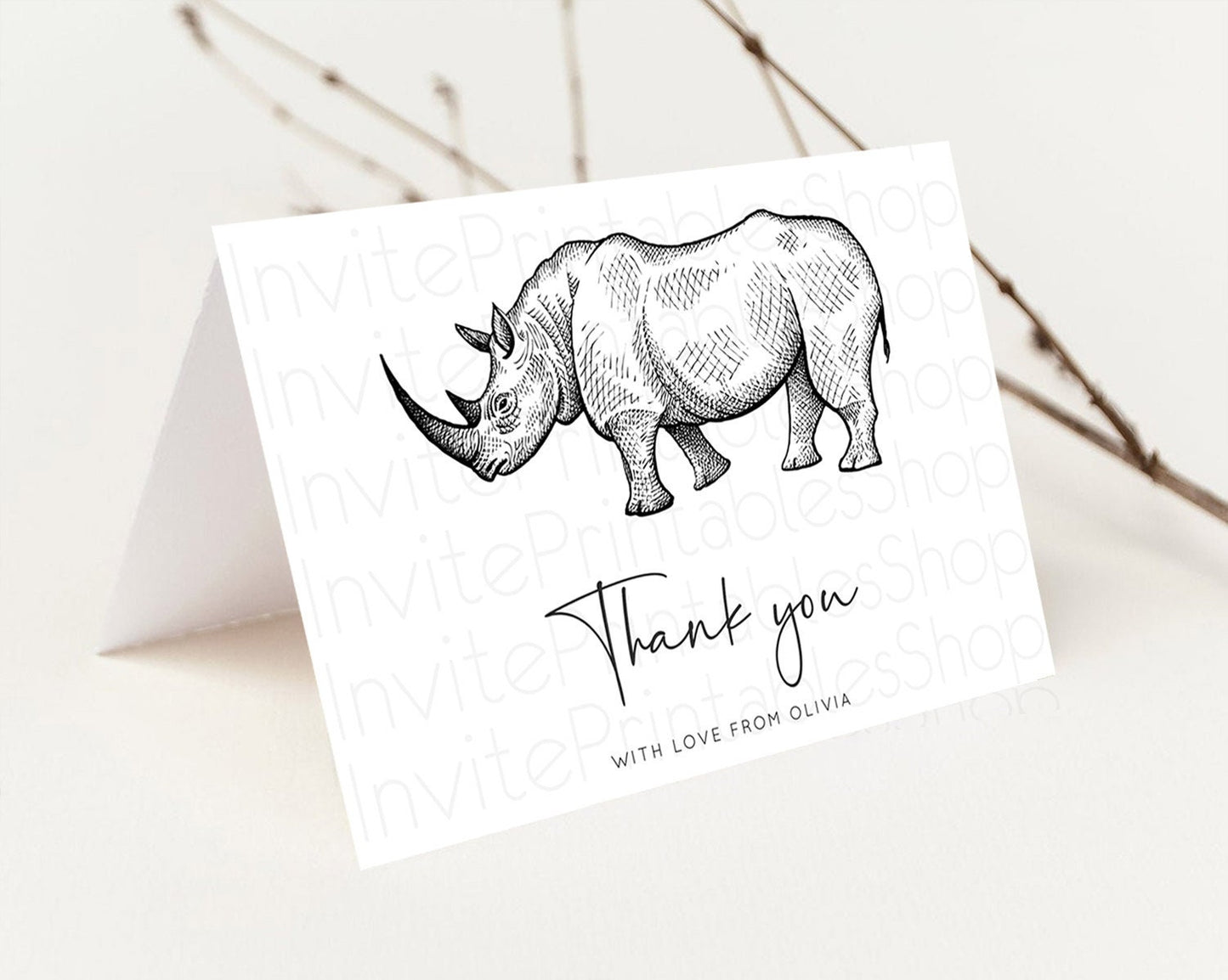 Rhino Thank You Rhino Thank You Card Rhino Birthday Thank You Card Rhino Card Template First Birthday Rhino Teacher Thank You Cards D10253