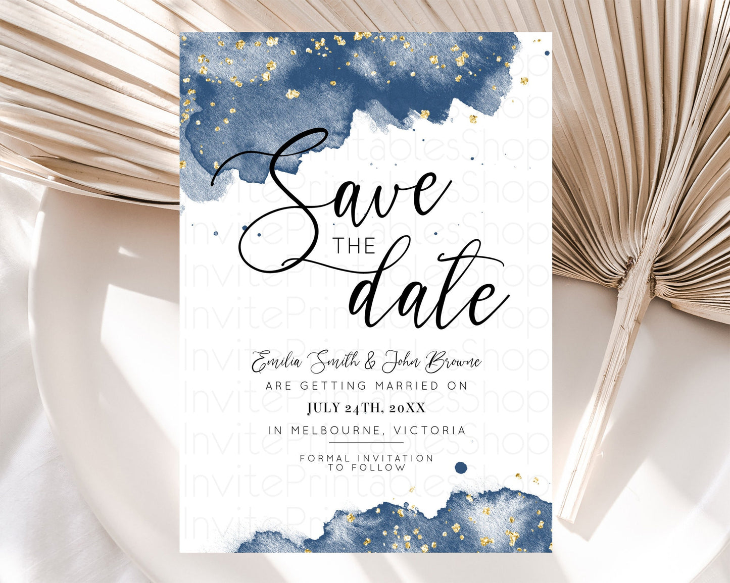 Blue Watercolor Save The Date Template Ombre Blue Watercolor Splash Party 1st Birthday Baby Shower Wedding Baptism Bridal Shower D10312