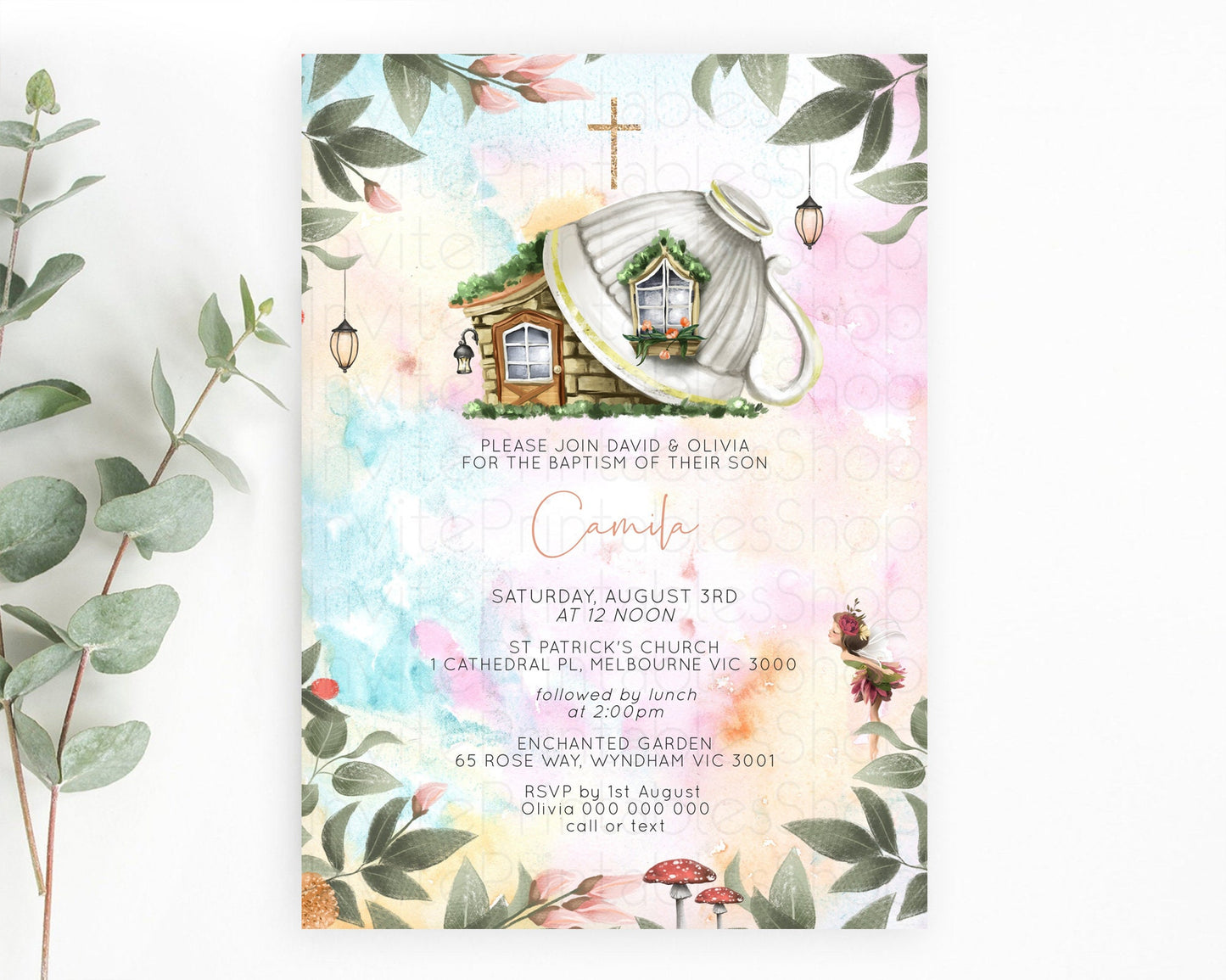 Fairy Baptism Invitation Fairy Baptism 1st Birthday Invitation Enchanted Secret Garden Christening Invite Pastel Floral Butterfly D10555