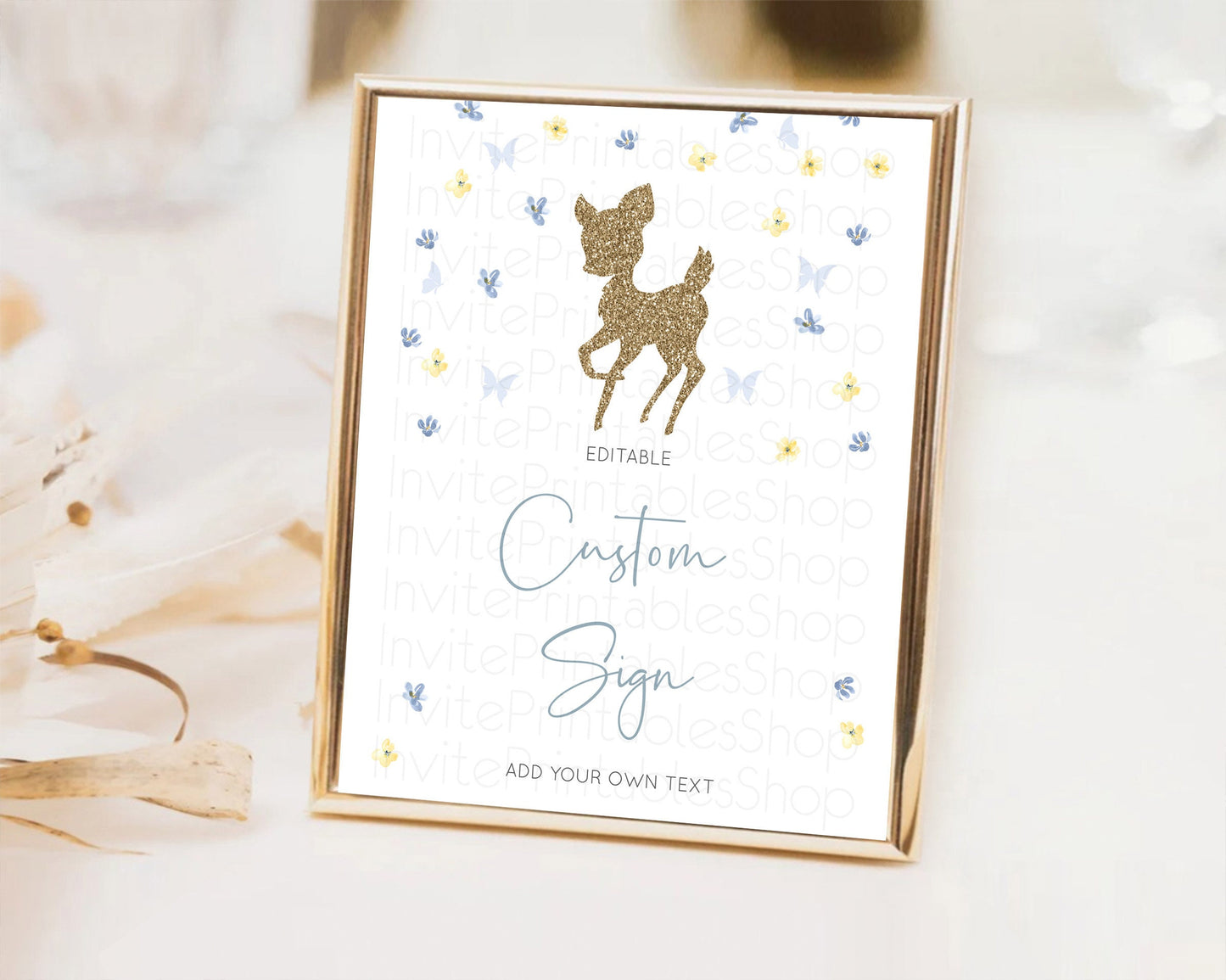 Fawn Deer Sign Pastel Floral Deer Table Sign Decor  Enchanted Forest Butterfly Party 1st Birthday Baptism Baby Shower Bridal Shower D10864