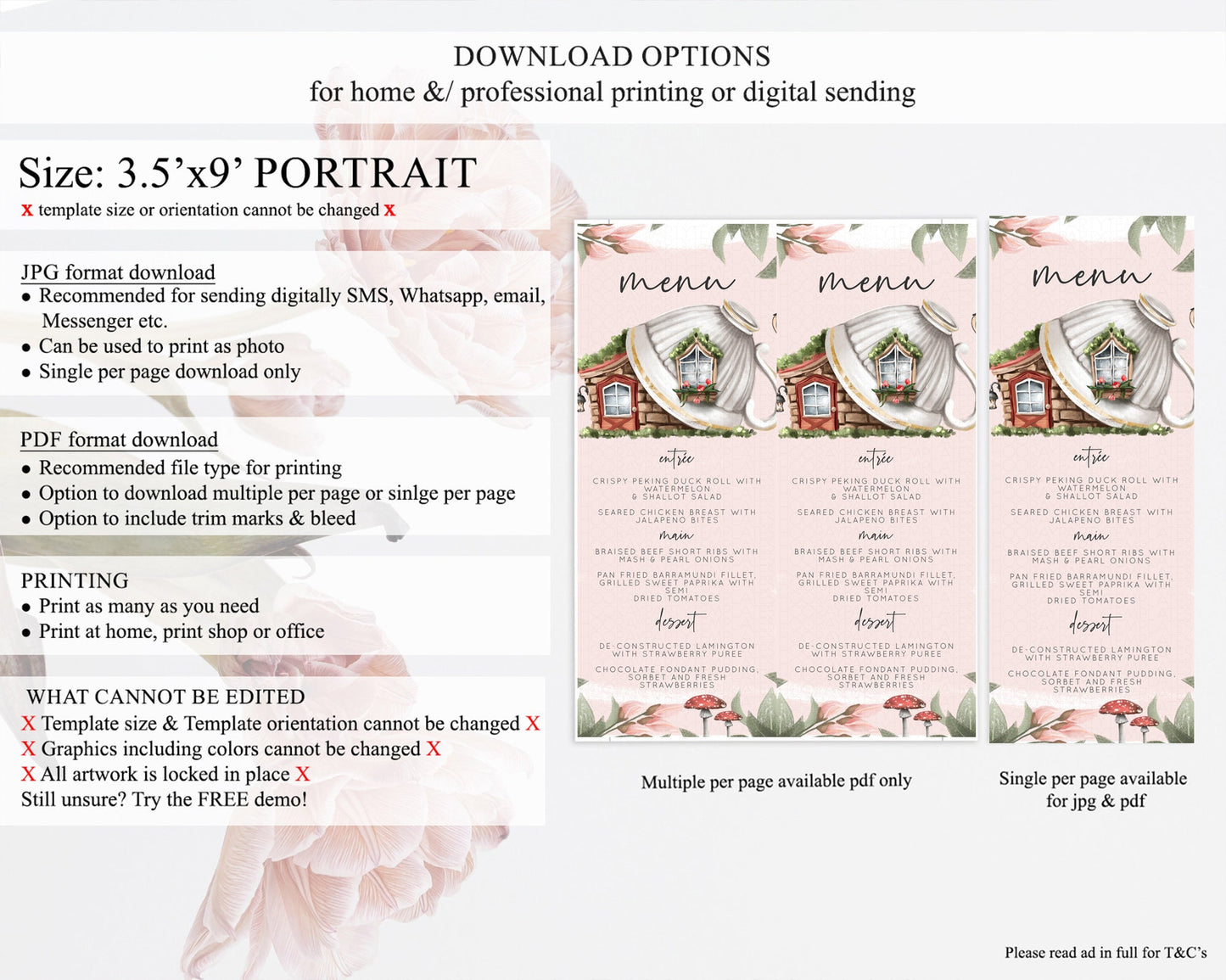 Fairy Menu Fairy Menu Template Enchanted Garden Pastel Floral Butterfly Table Décor Fairy Secret Garden Dinner Dessert Food Menu D10563