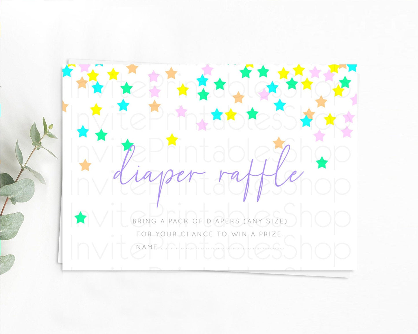 Pastel Star Diaper Raffle Card Shooting Star Diaper Raffle Insert Twinkle Little Star Diaper Ticket Rainbow Confetti Raffle Game D10394