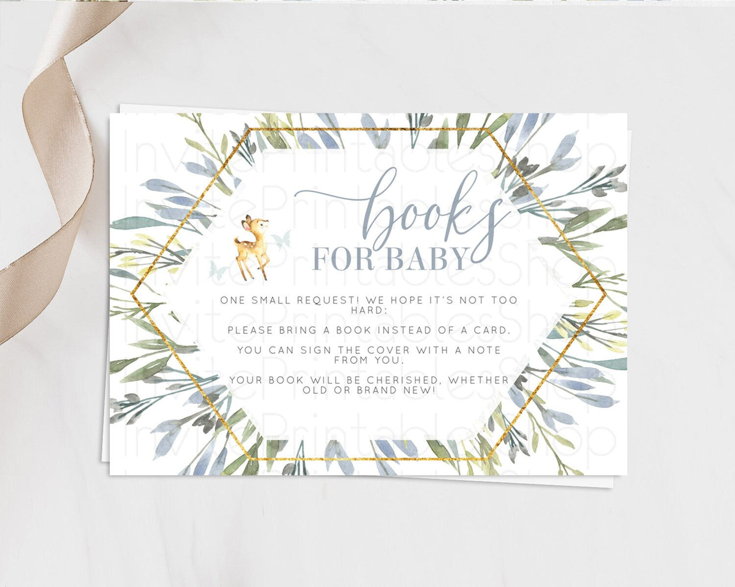 Fawn Books For Baby Card Deer Book Insert Floral Deer Book Card Enchanted Forest Butterfly Pastel Baby Shower Book Poem Request D10400