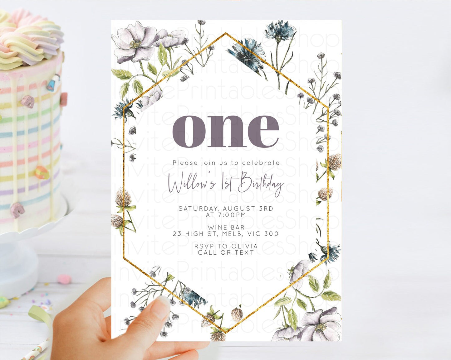 Secret Garden Invitation Wildflower Birthday Invitation Pastel Flowers Invite Enchanted Garden Boho Floral 3rd 2nd First Birthday D11002