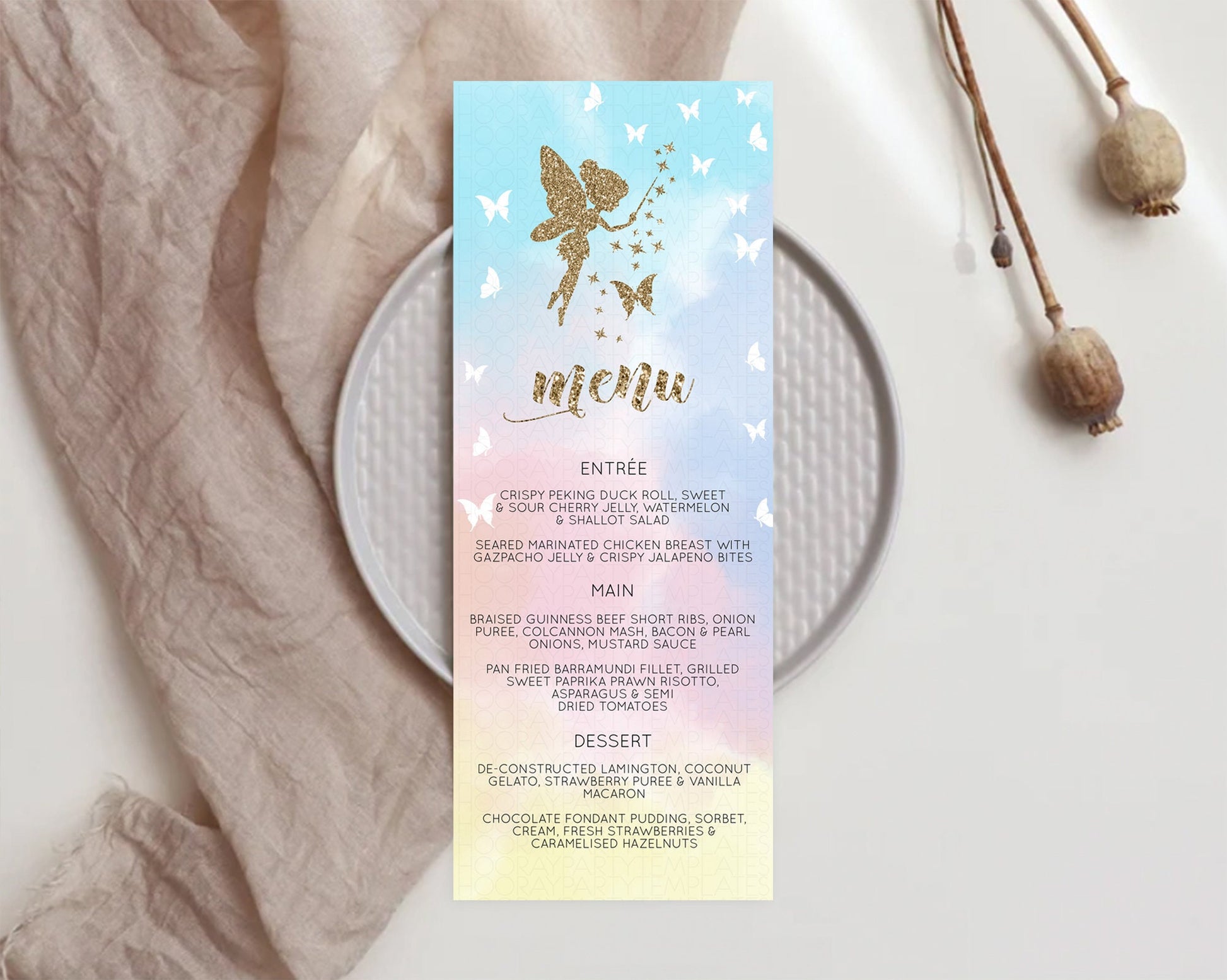 Editable Fairy Menu Fairy Menu Template Enchanted Garden Pastel Floral Butte