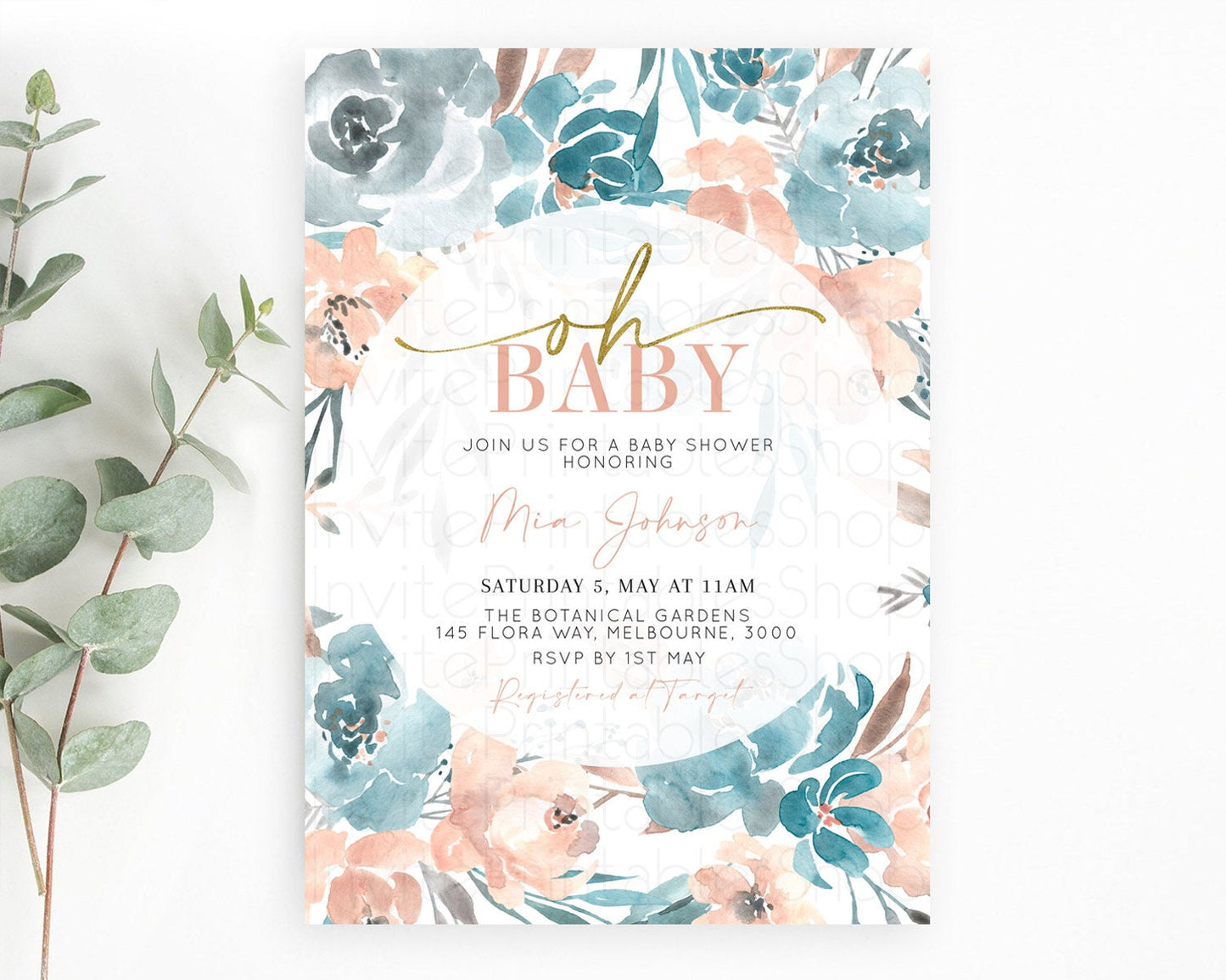 Wildflower Baby Shower Invitation Secret Garden Baby Shower Invitation Pastel Flowers Invite Enchanted Garden Shower Floral Theme D10190