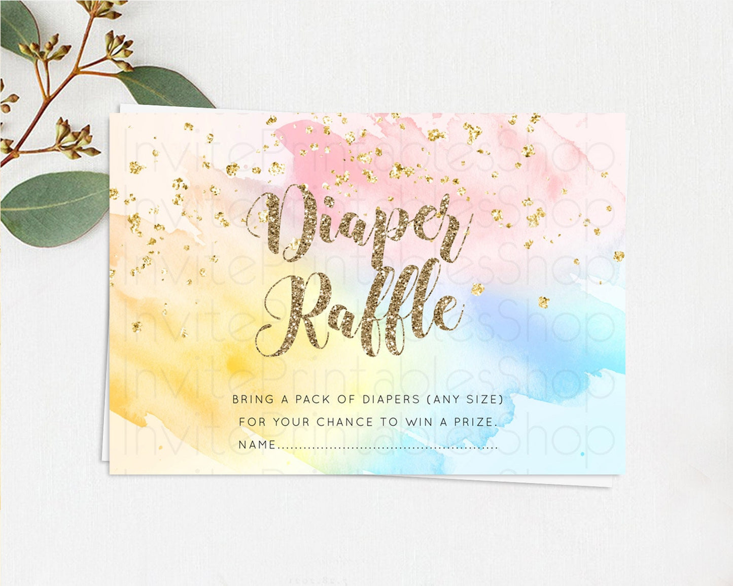 Pastel Diaper Raffle Card Pastel Rainbow Diaper Raffle Insert Colorful Ombre Watercolor Diaper Ticket Confetti Glitter Raffle Game D10556