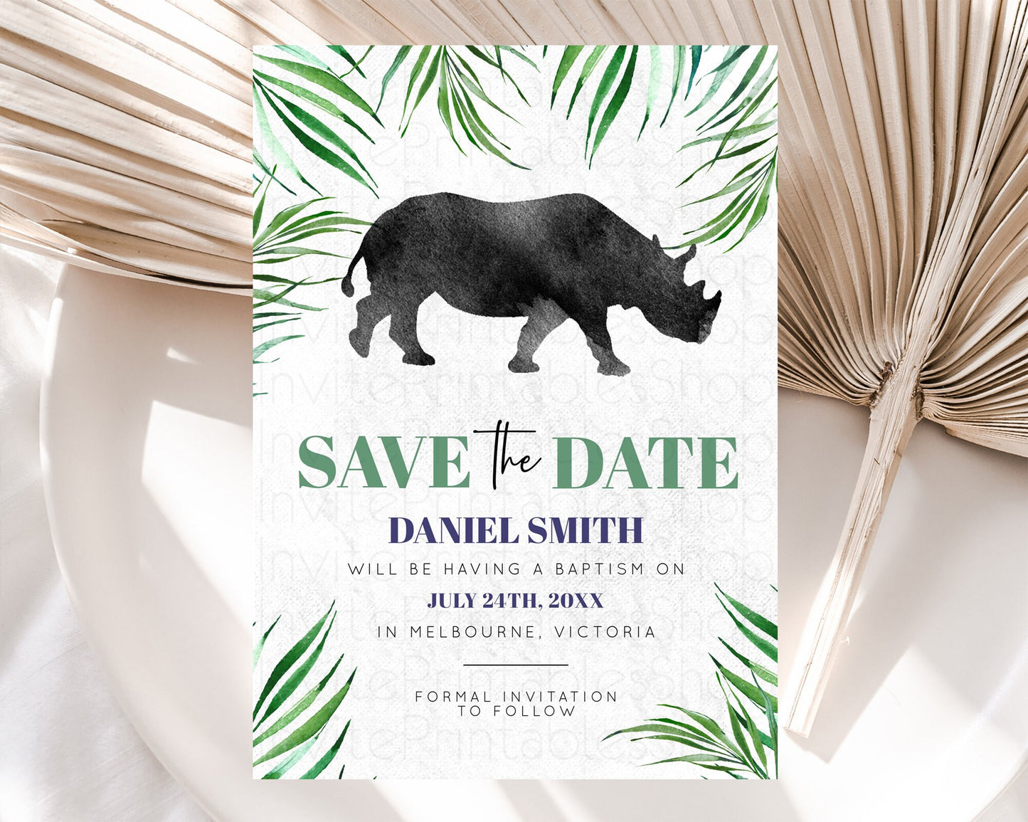 Rhino Save The Date Template Rhino Party Save The Date Safari Adventure Rhino Minimal Theme For 1st Birthday Baptism Baby Shower D10843