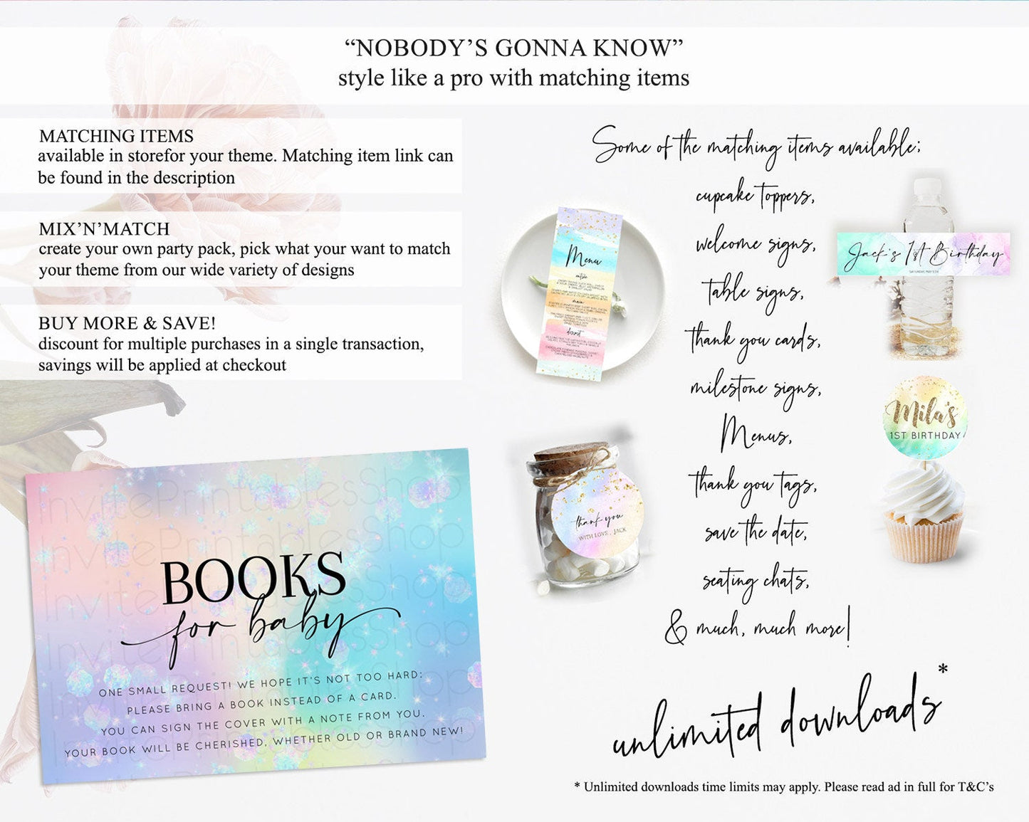 Rainbow Books For Baby Card Pastel Book Insert Colorful Pastel Watercolor Ombre Book Card Iridescent Sprinkles Book Poem Request D10665